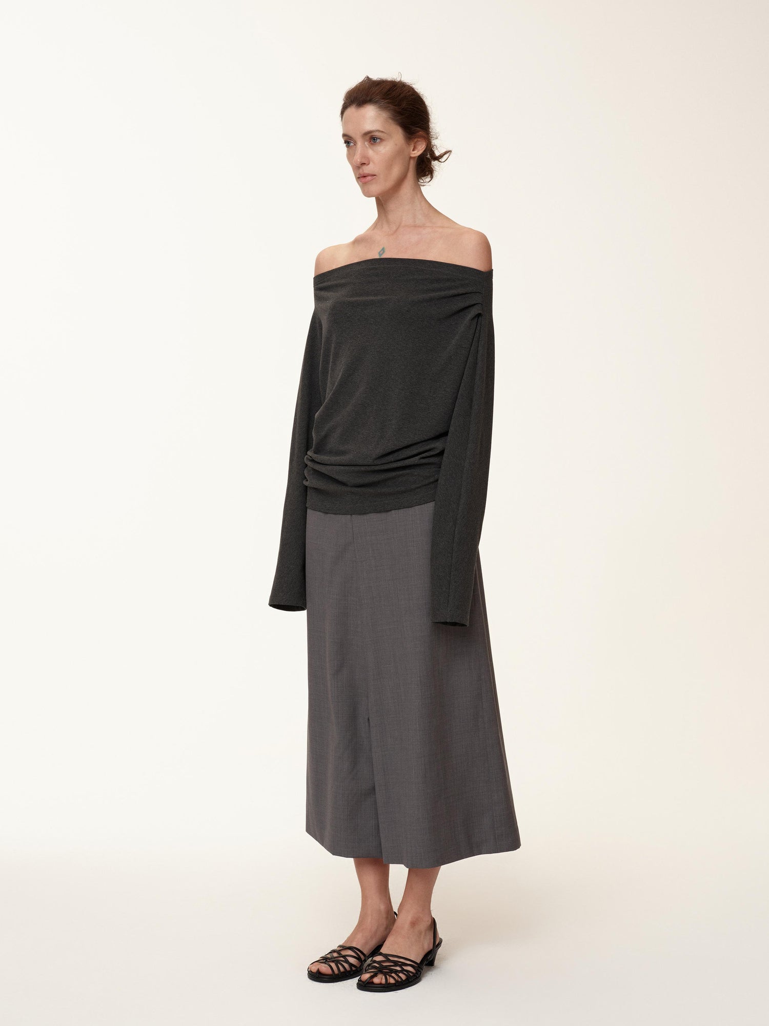 Northbutsouth Wool Blend Wide Leg Cropped Trousers