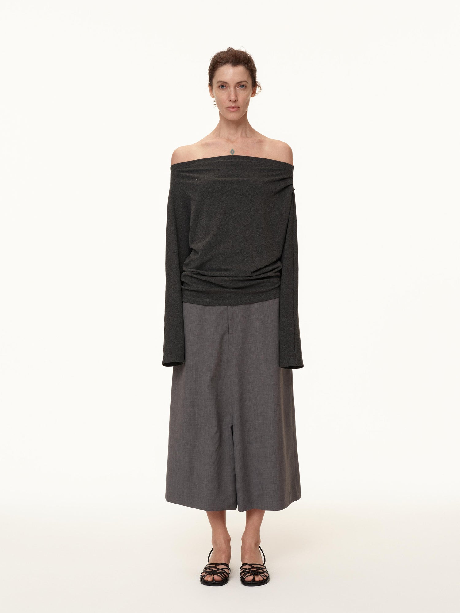 Northbutsouth Wool Blend Wide Leg Cropped Trousers