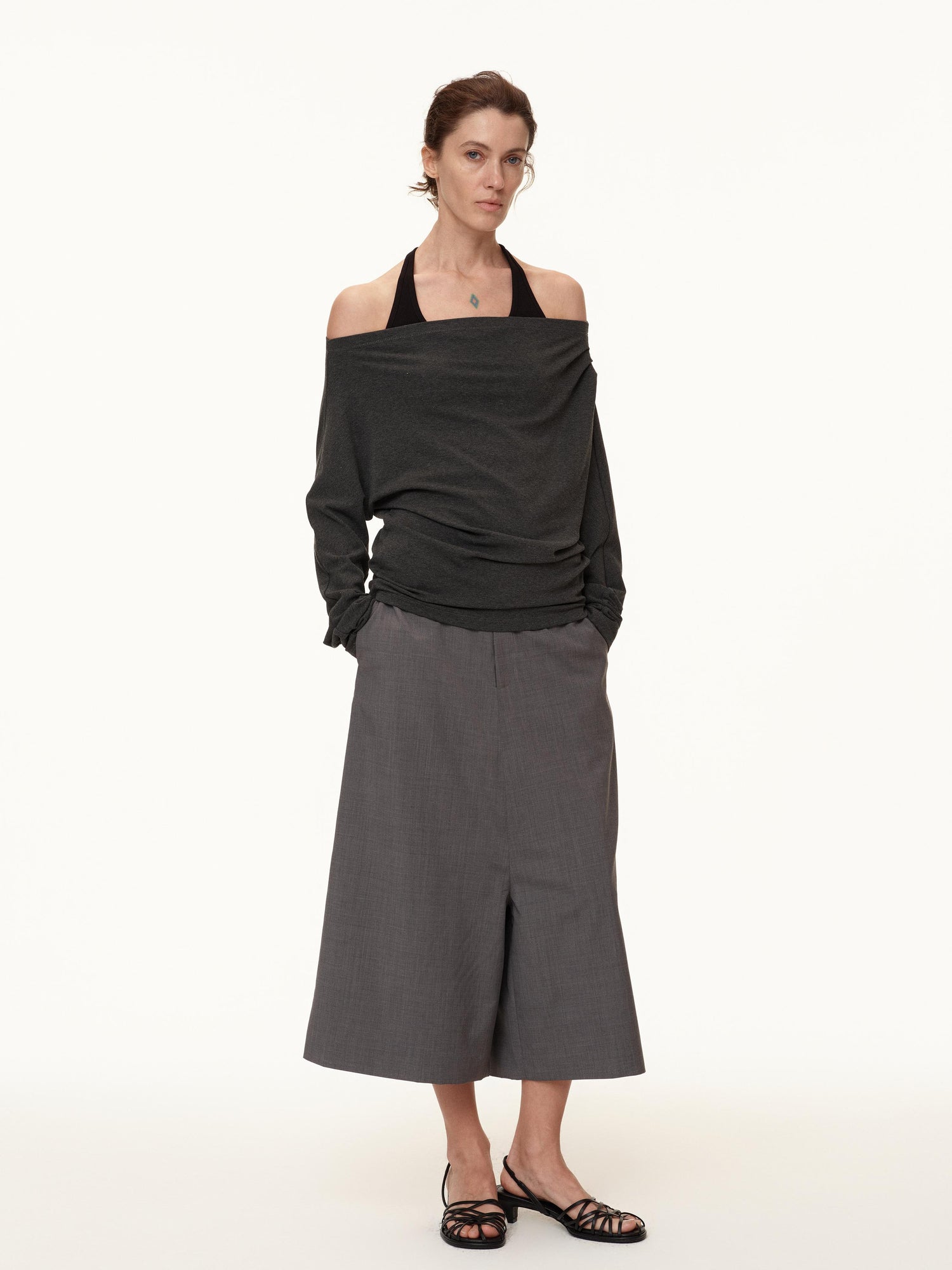 Northbutsouth Wool Blend Wide Leg Cropped Trousers