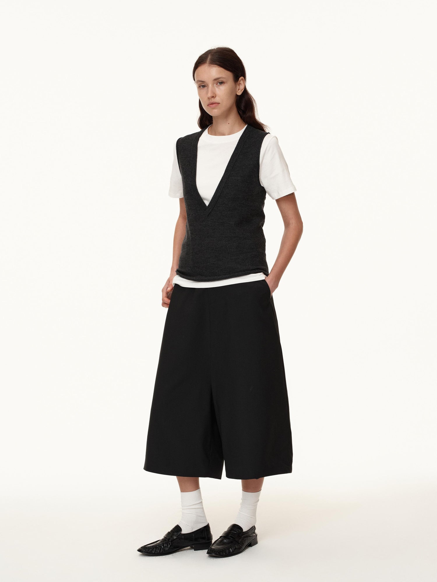Northbutsouth Wool Blend Wide Leg Cropped Trousers