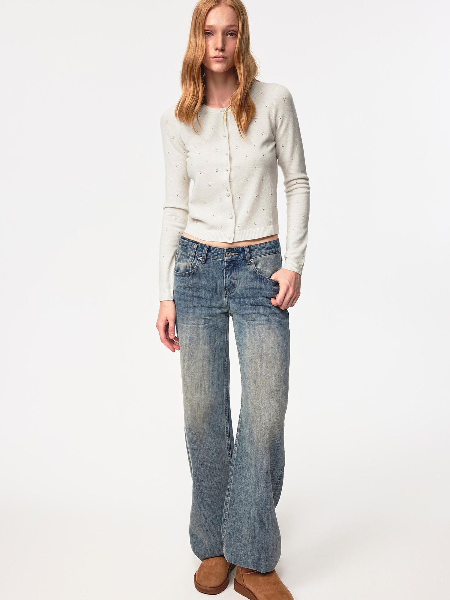 Northbutsouth Wool Dog Paw Lace Knit Cardigan