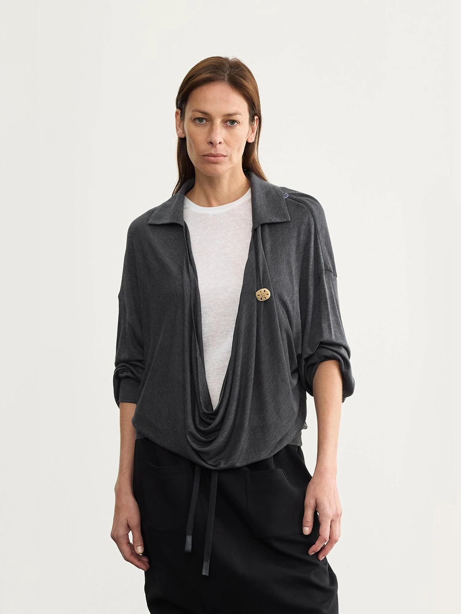 Arc Drape Neck Knit Top Two Ways