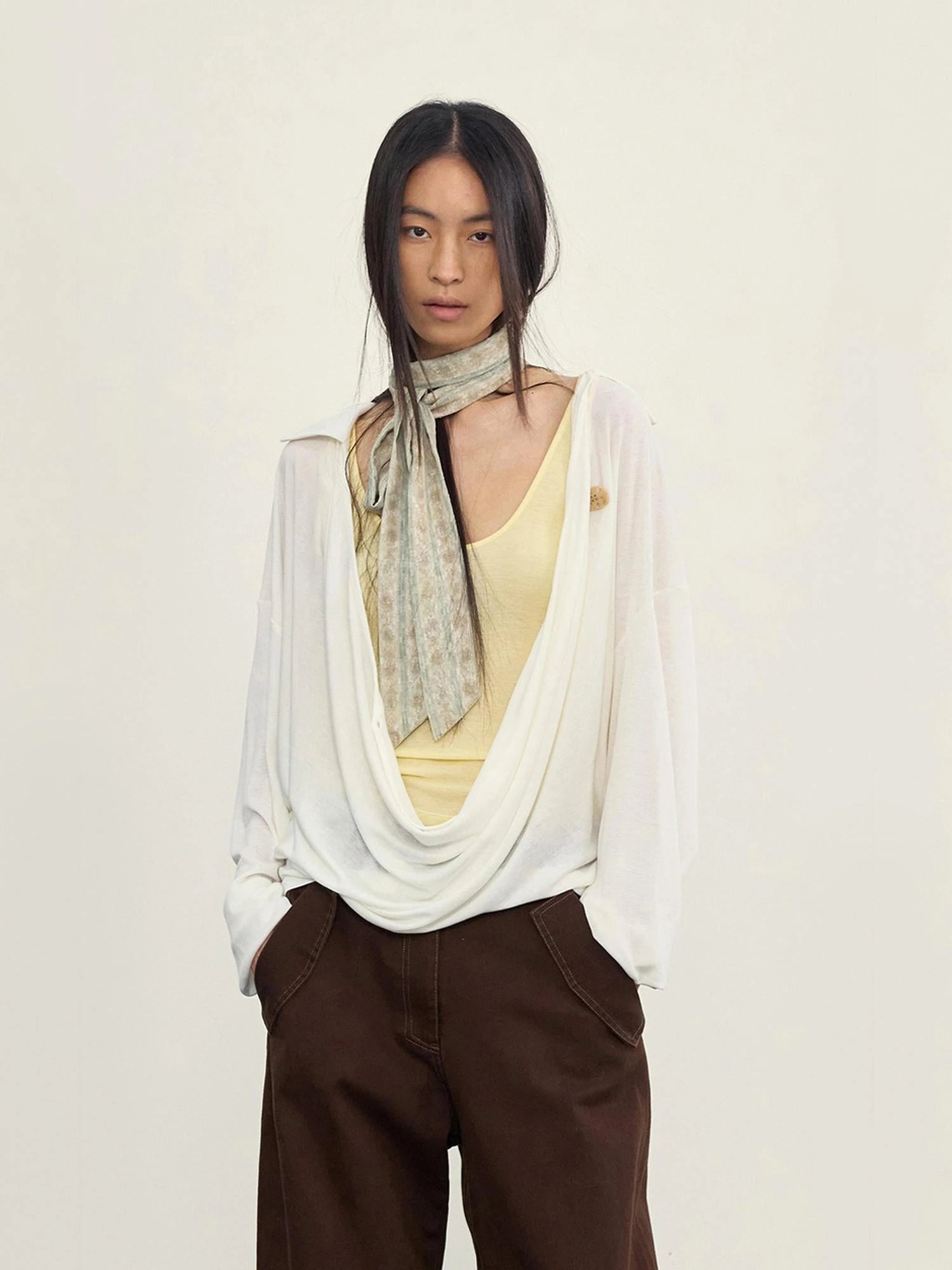 Arc Drape Neck Knit Top Two Ways