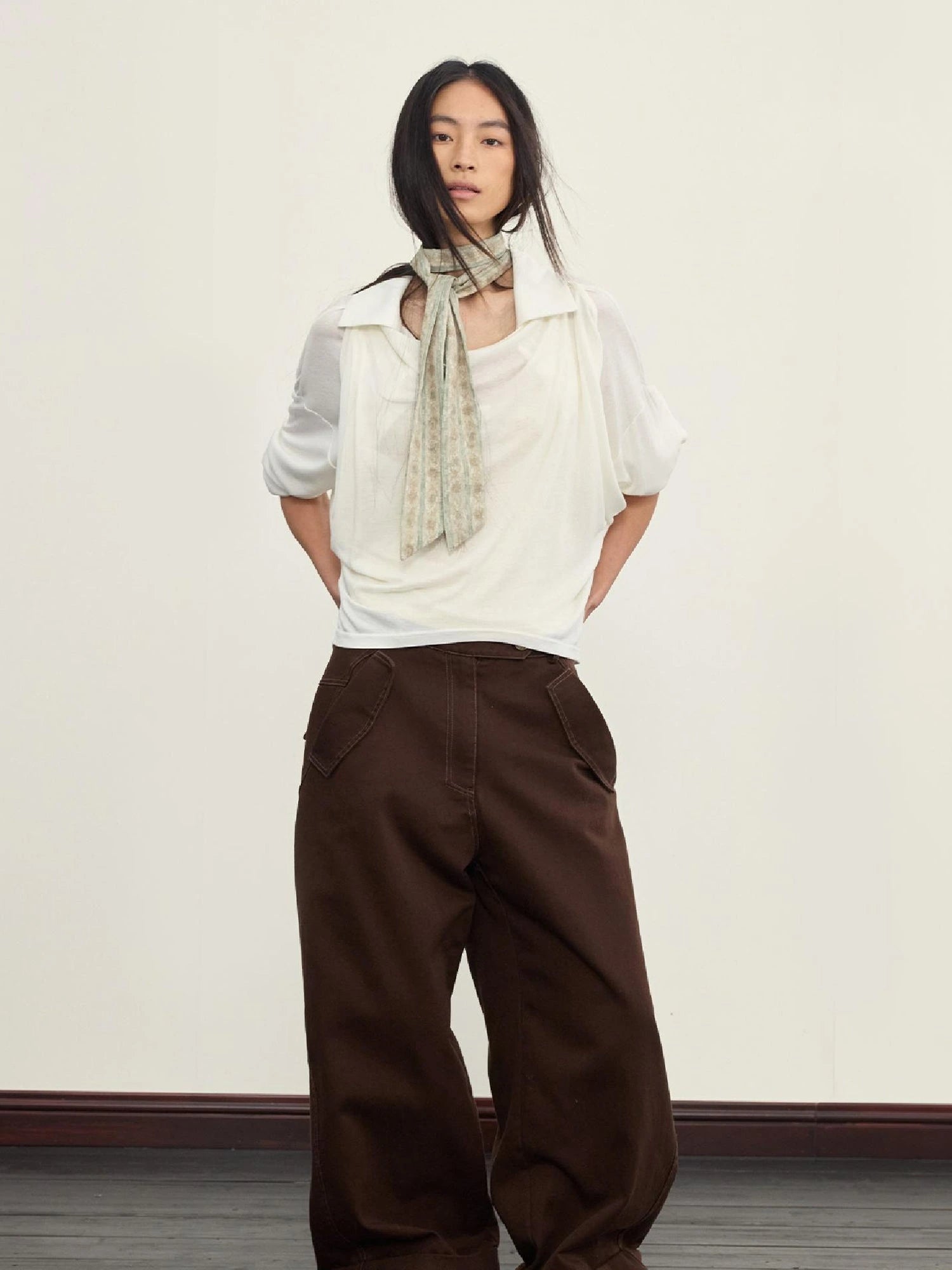 Arc Drape Neck Knit Top Two Ways