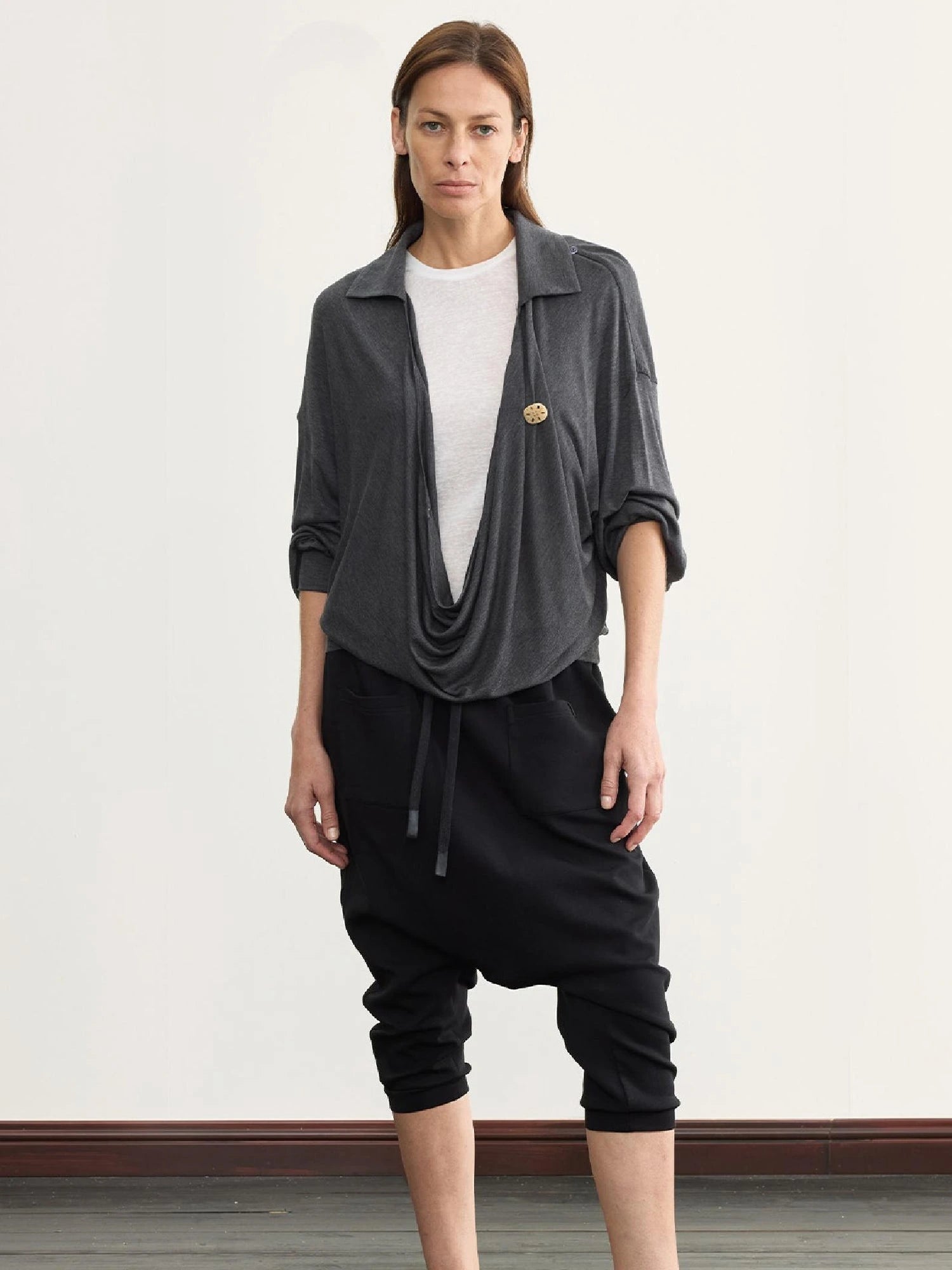 Arc Drape Neck Knit Top Two Ways