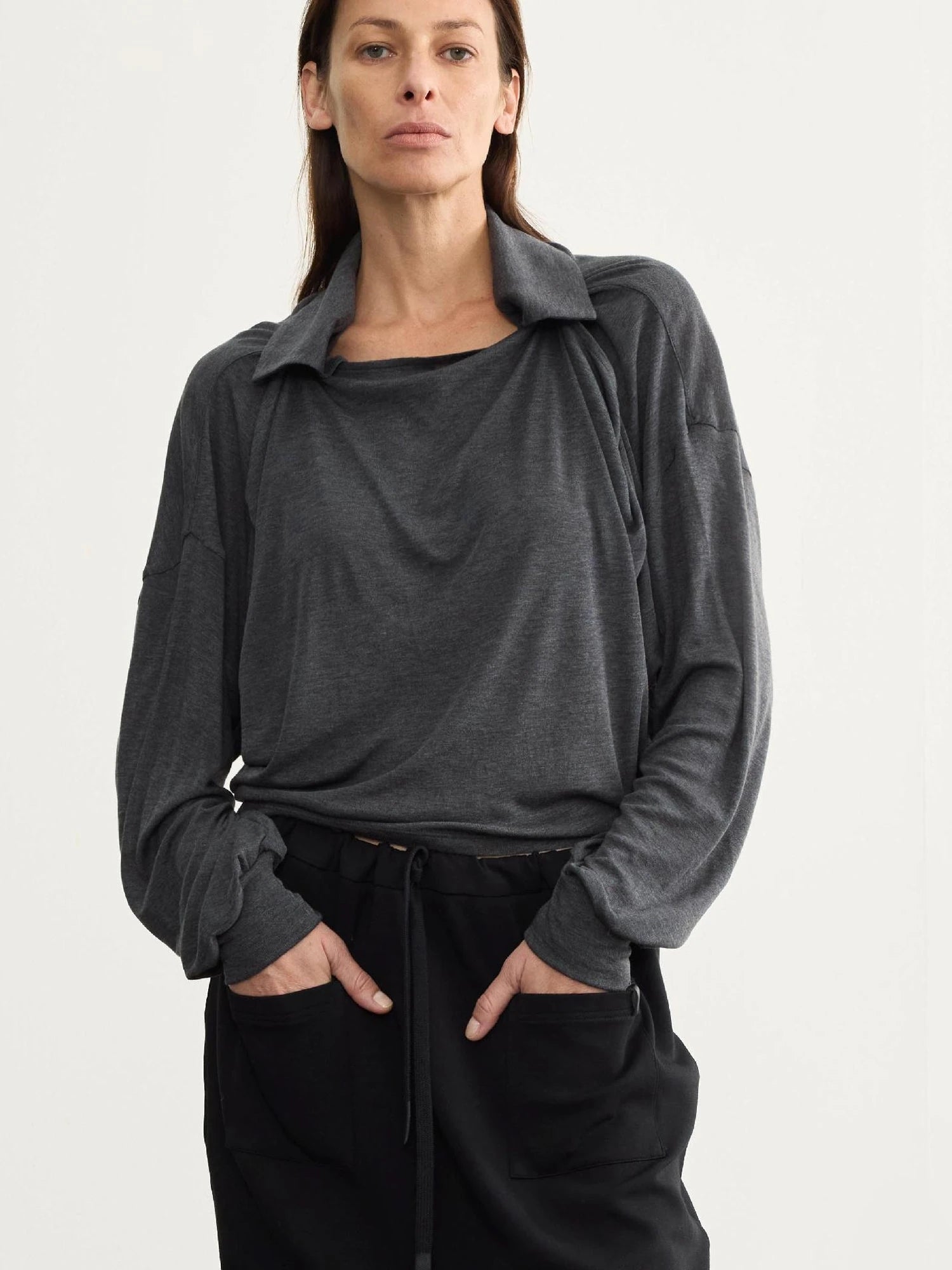 Arc Drape Neck Knit Top Two Ways