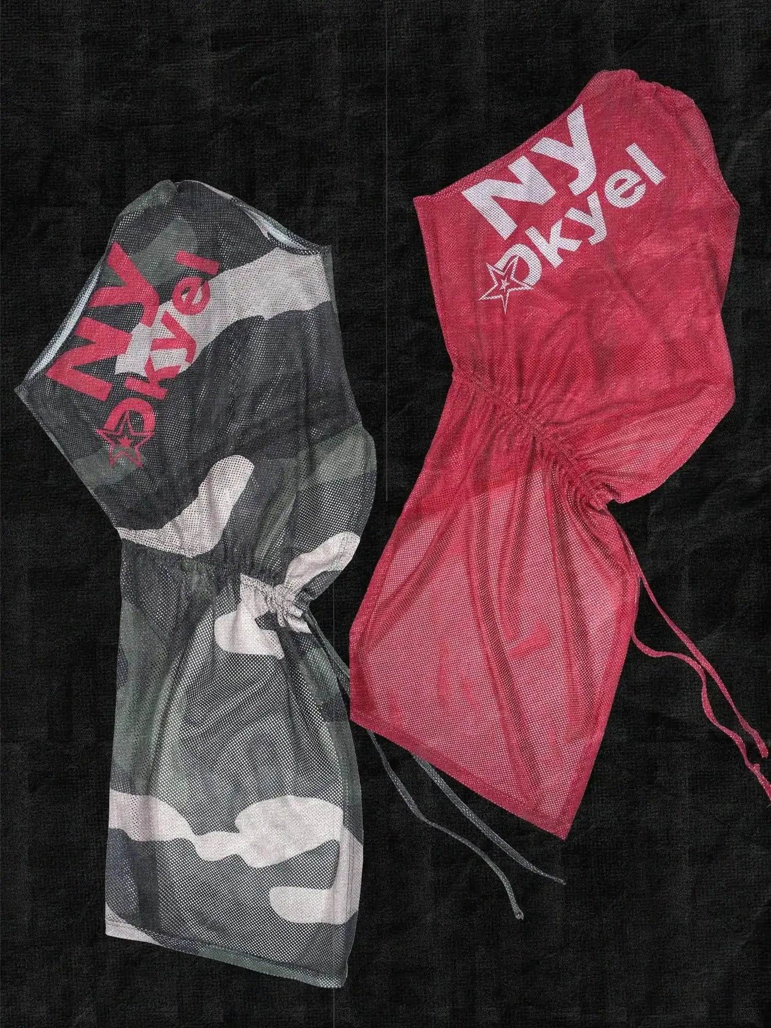 Asymmetric Drawstring Print Camo V-neck T-shirt Long Sleeve