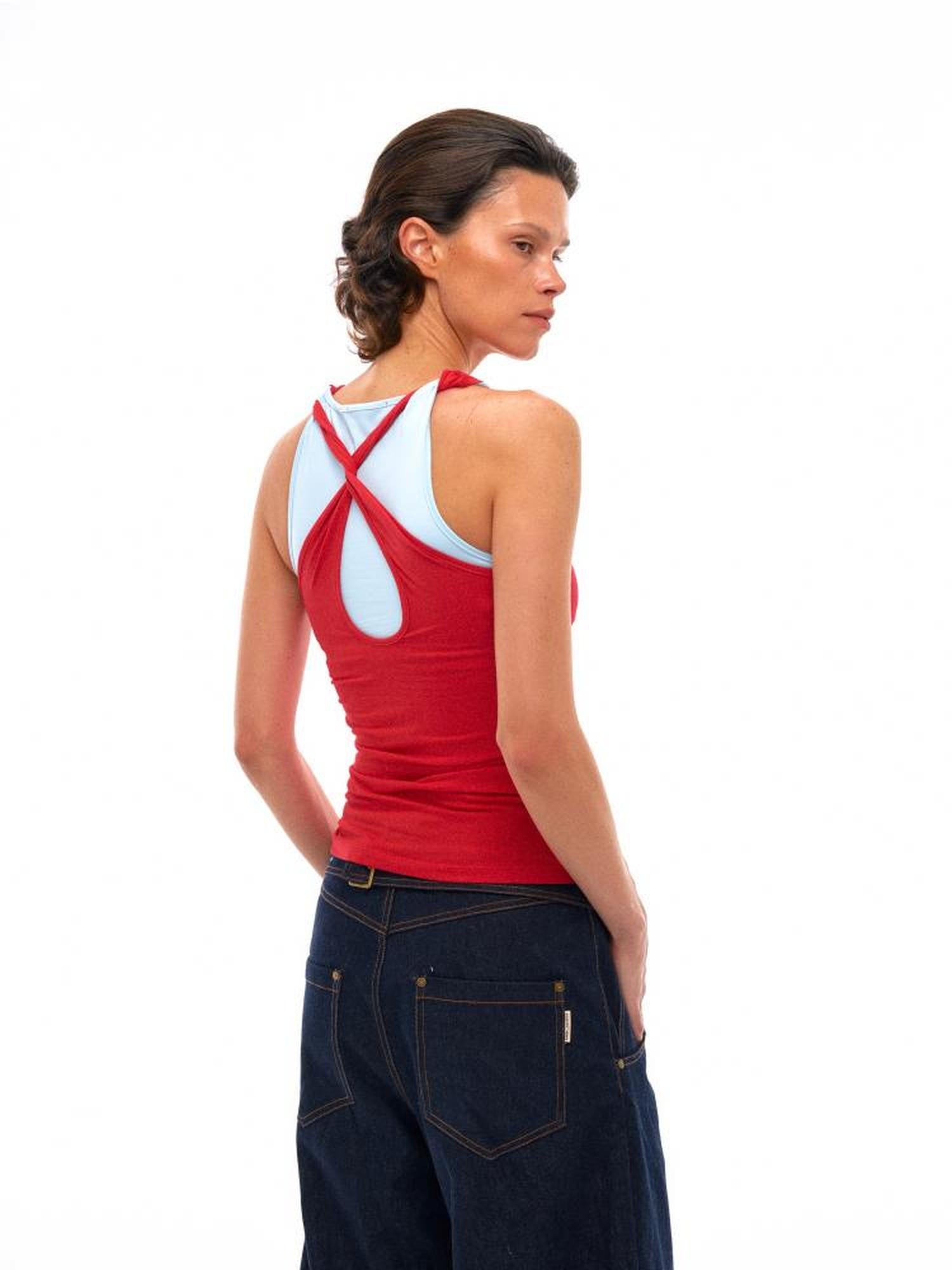 NyDkyel Contrast Strap Knotted Layered Vest Top