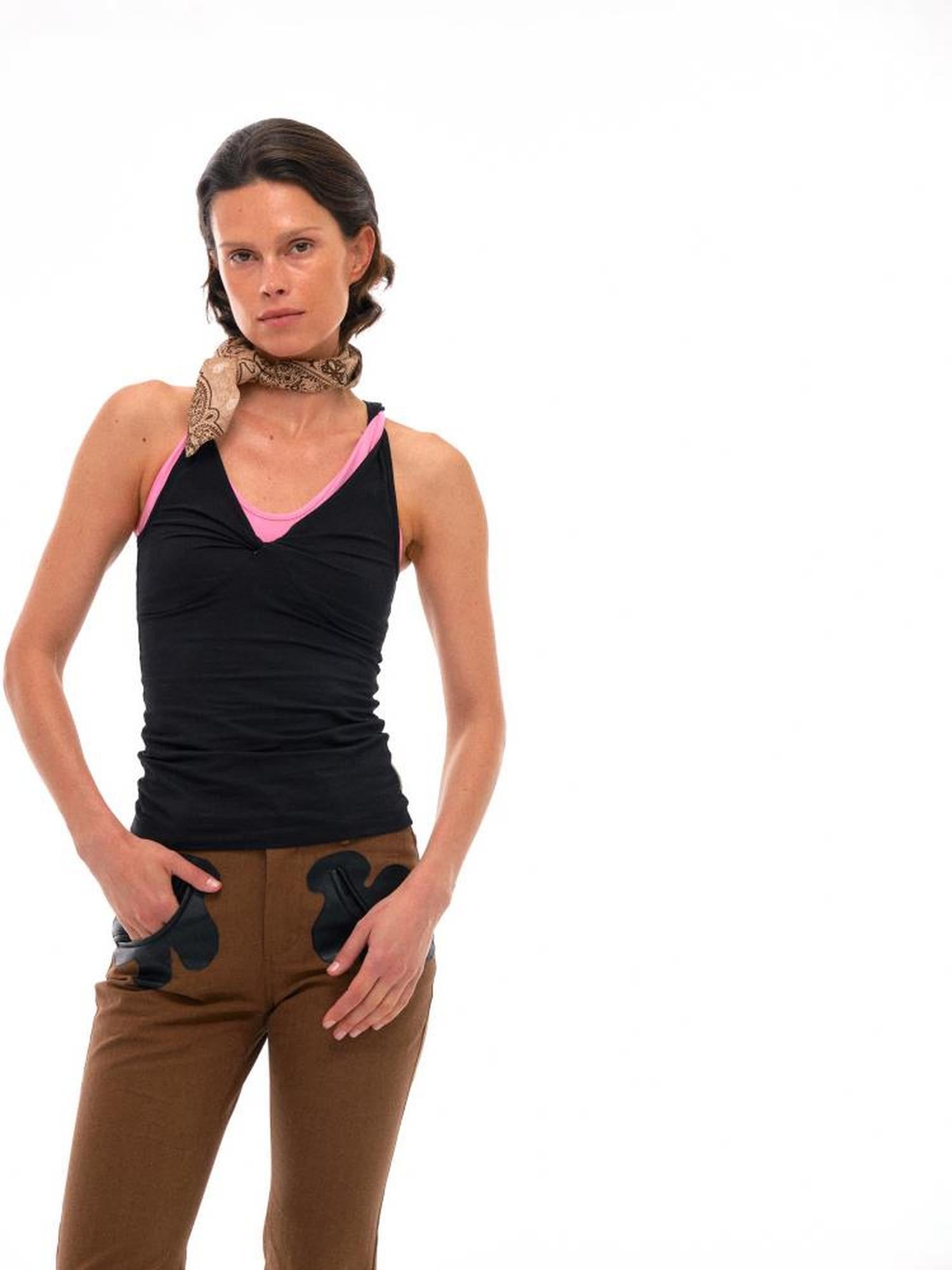 NyDkyel Contrast Strap Knotted Layered Vest Top
