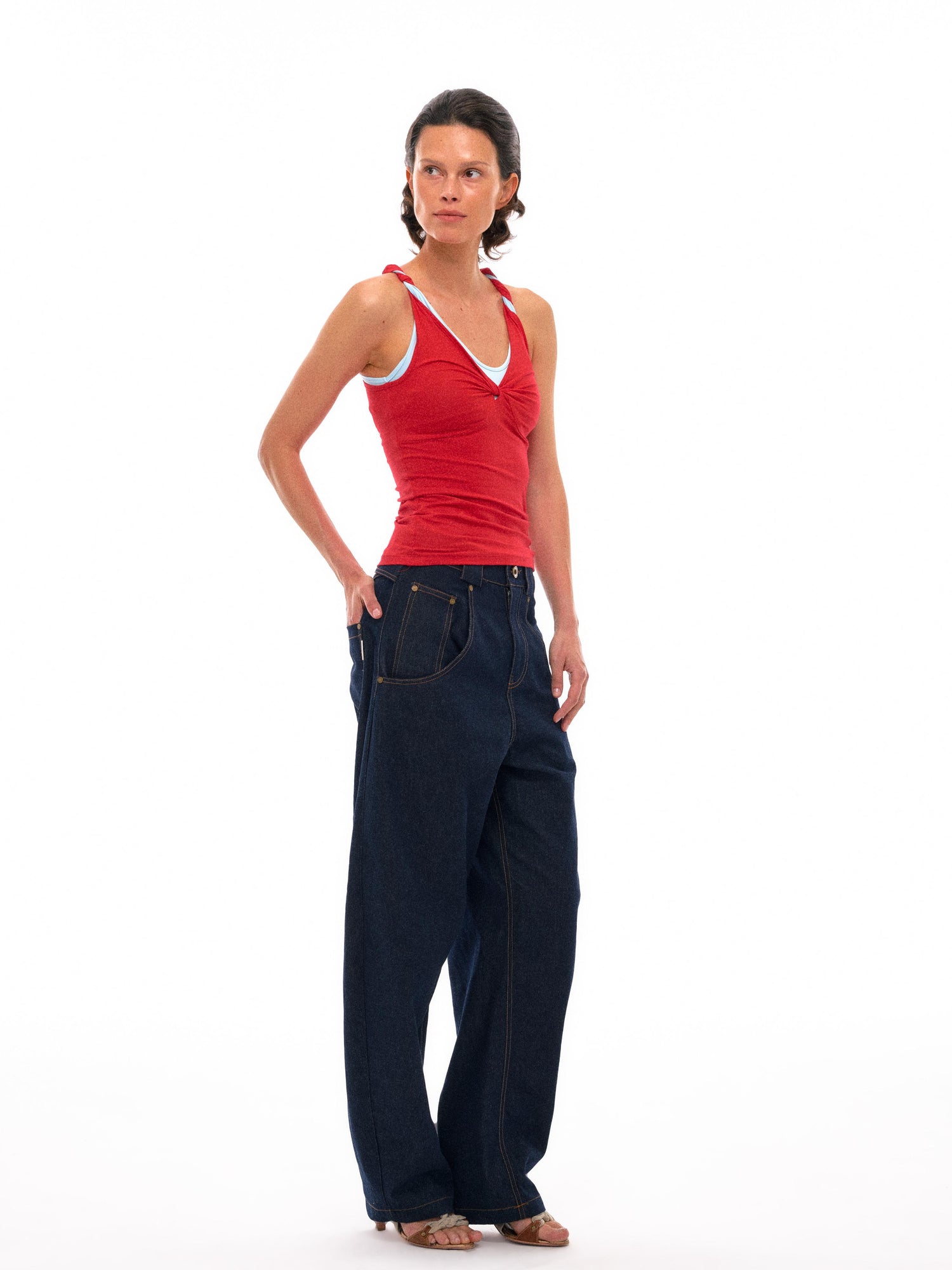 NyDkyel Contrast Strap Knotted Layered Vest Top