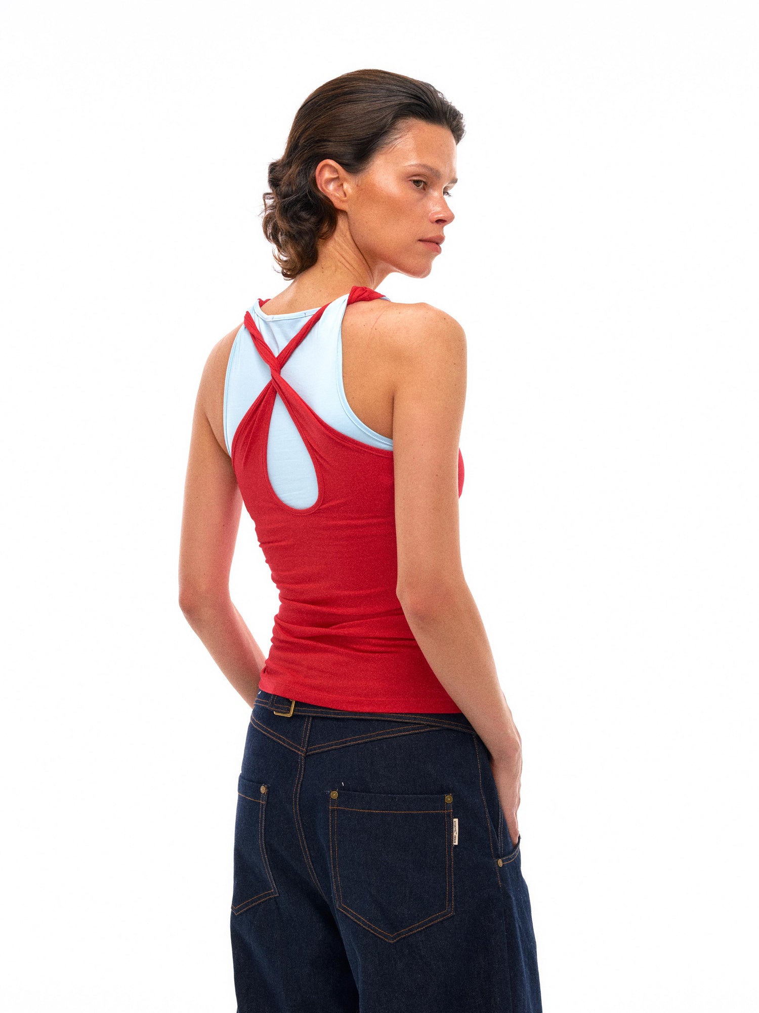 NyDkyel Contrast Strap Knotted Layered Vest Top