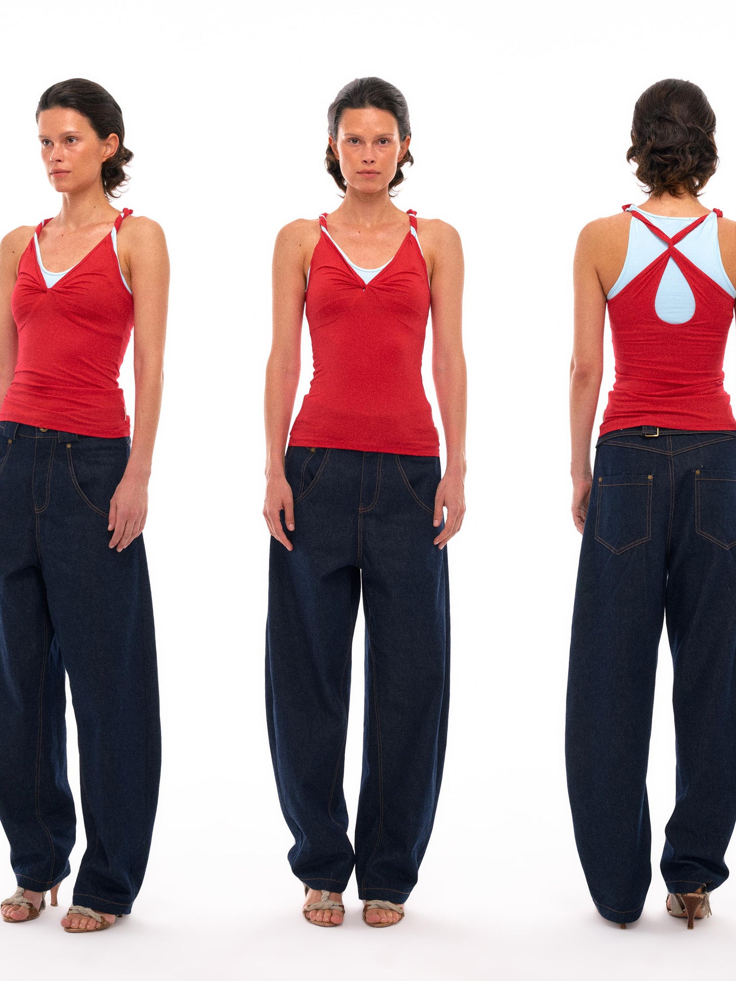 NyDkyel Contrast Strap Knotted Layered Vest Top