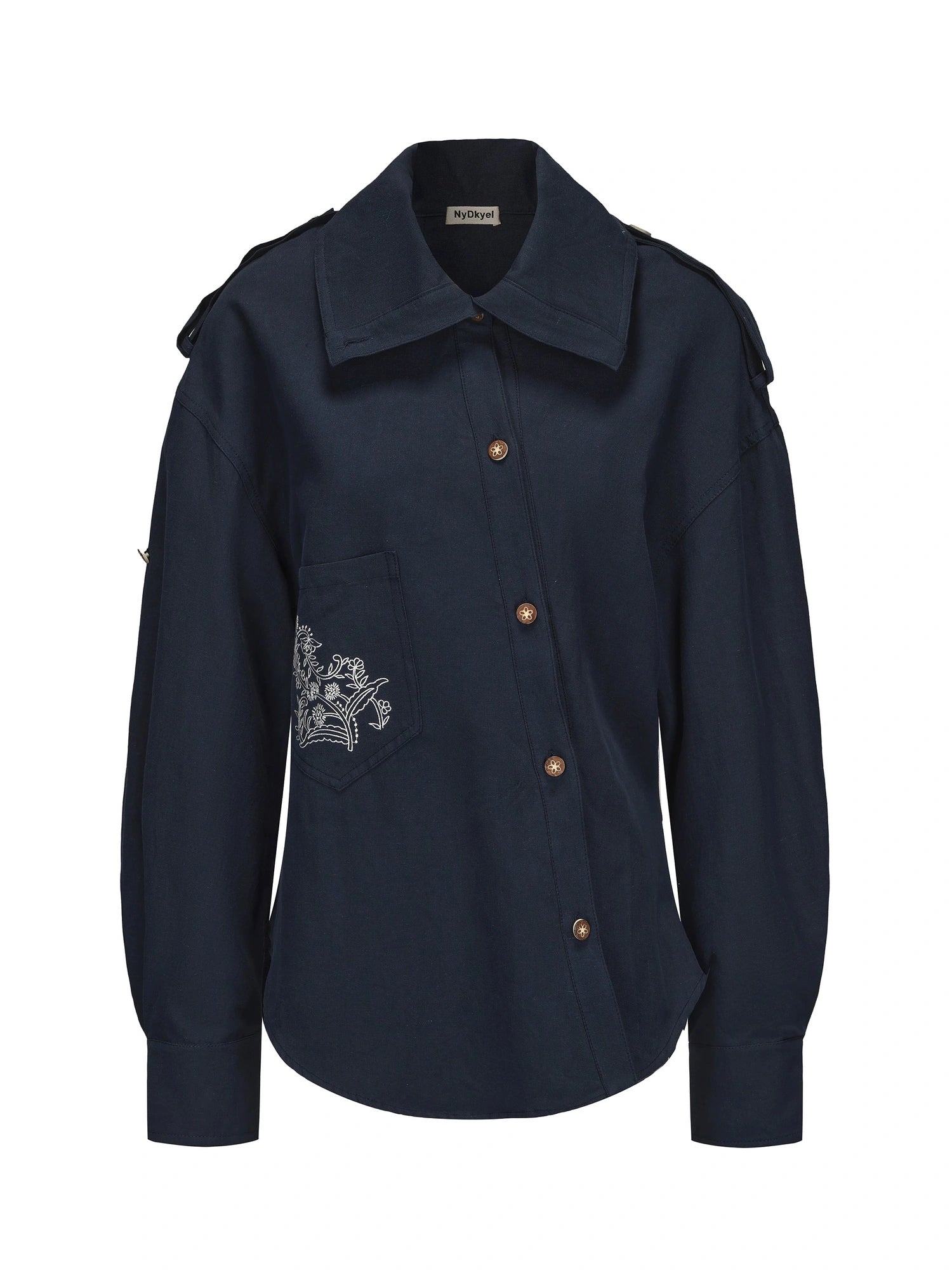 Deconstructed Placket Gypsy Shirt Adjustable Sleeves Linen Blend Embroidery