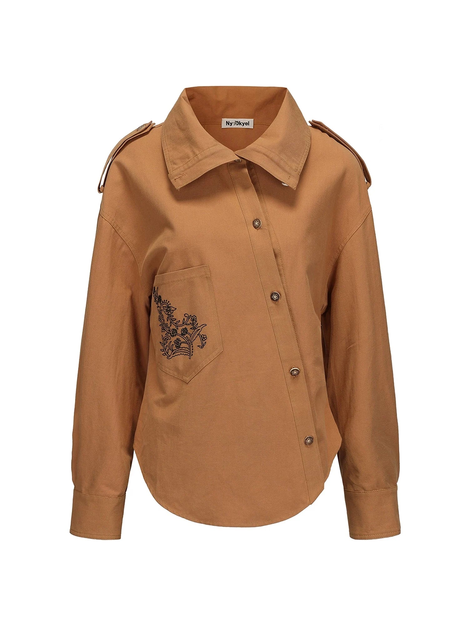 Deconstructed Placket Gypsy Shirt Adjustable Sleeves Linen Blend Embroidery