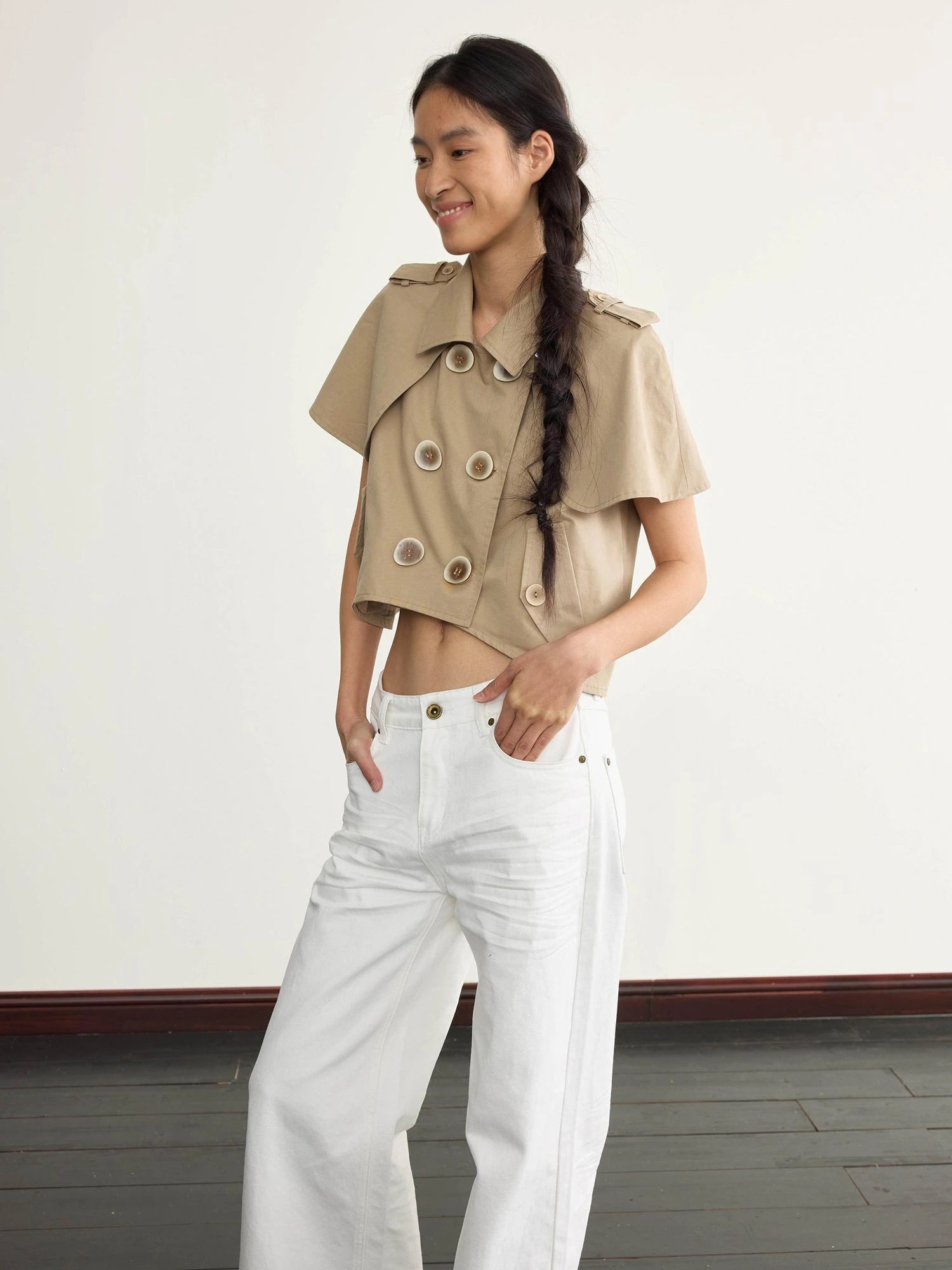 Detachable Cape Waistcoat Tencel Sleeveless Vest