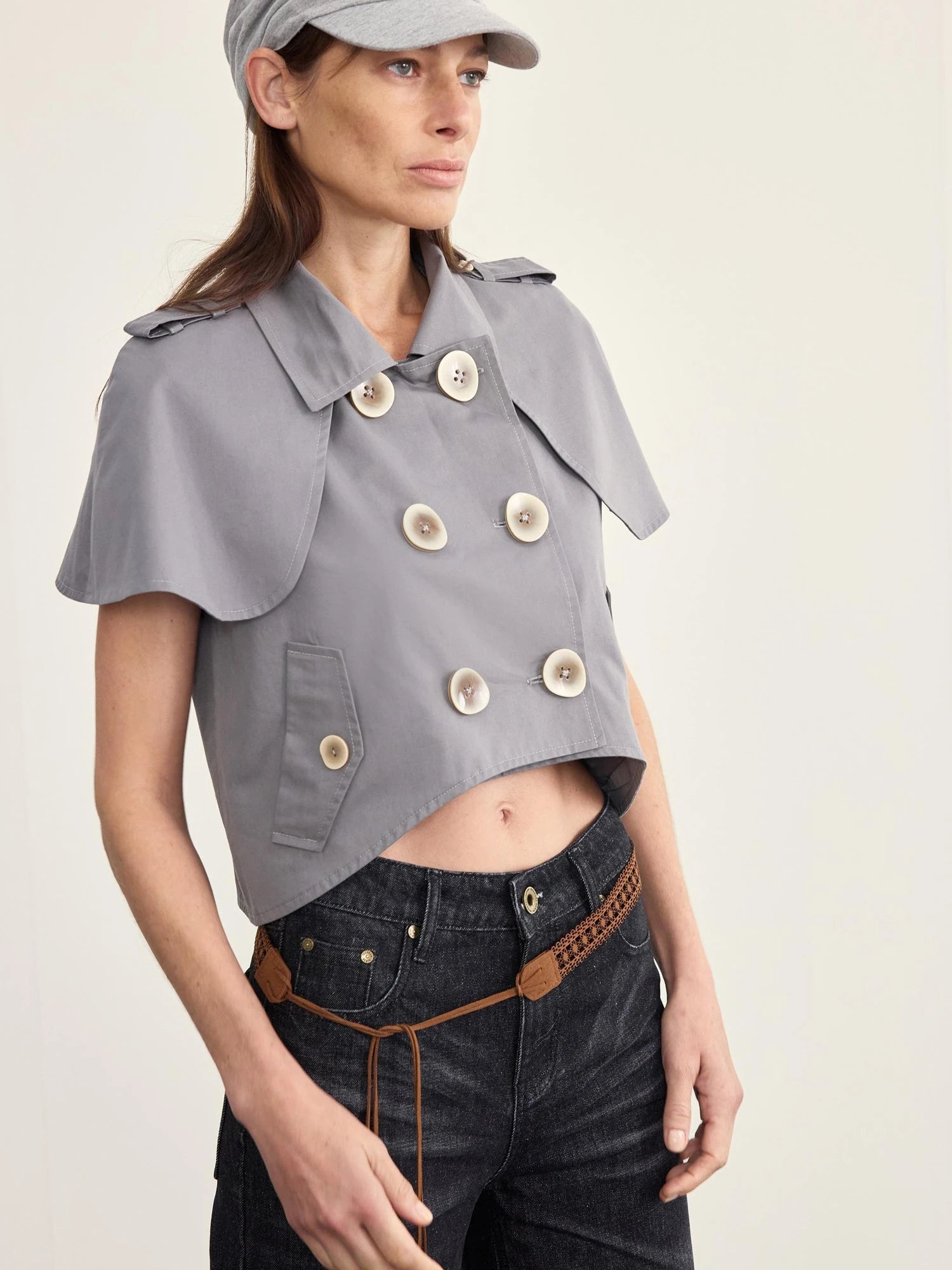 Detachable Cape Waistcoat Tencel Sleeveless Vest