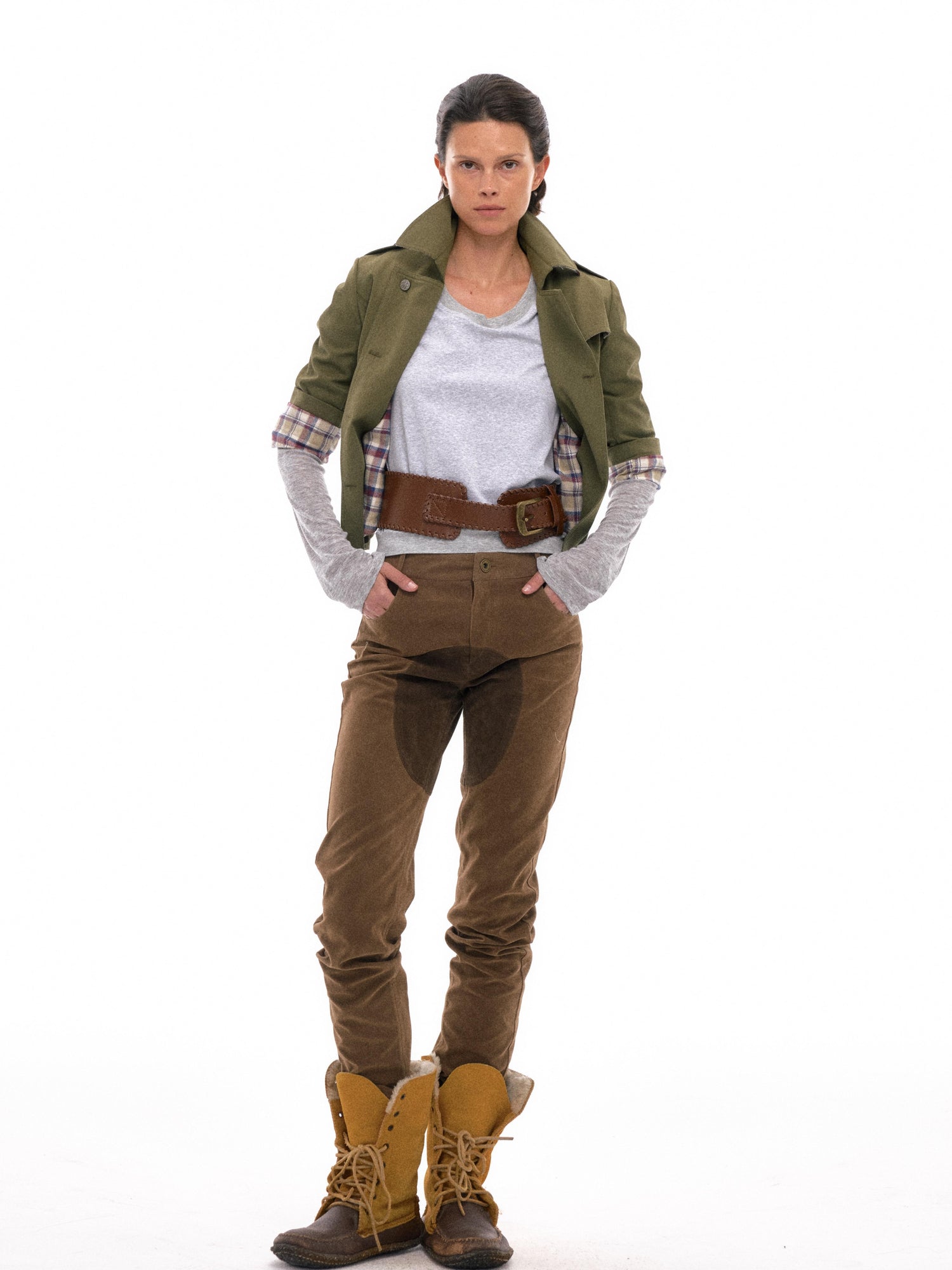 NyDkyel Double Breasted Trench Coat With Check Lining And Adjustable Belt