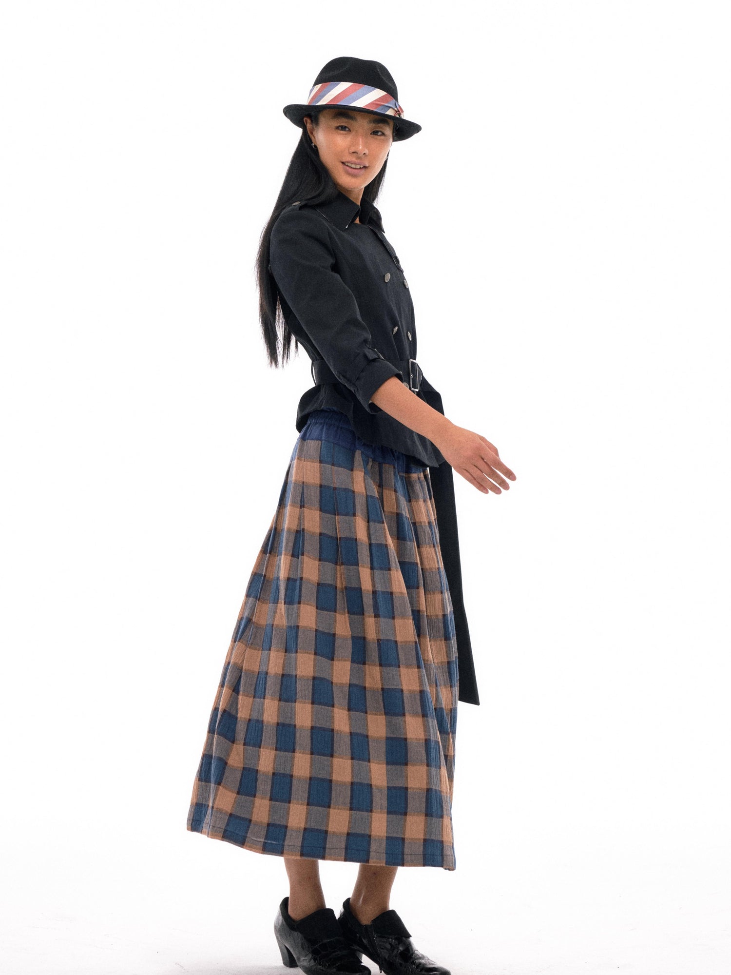 NyDkyel Double Breasted Trench Coat With Check Lining And Adjustable Belt