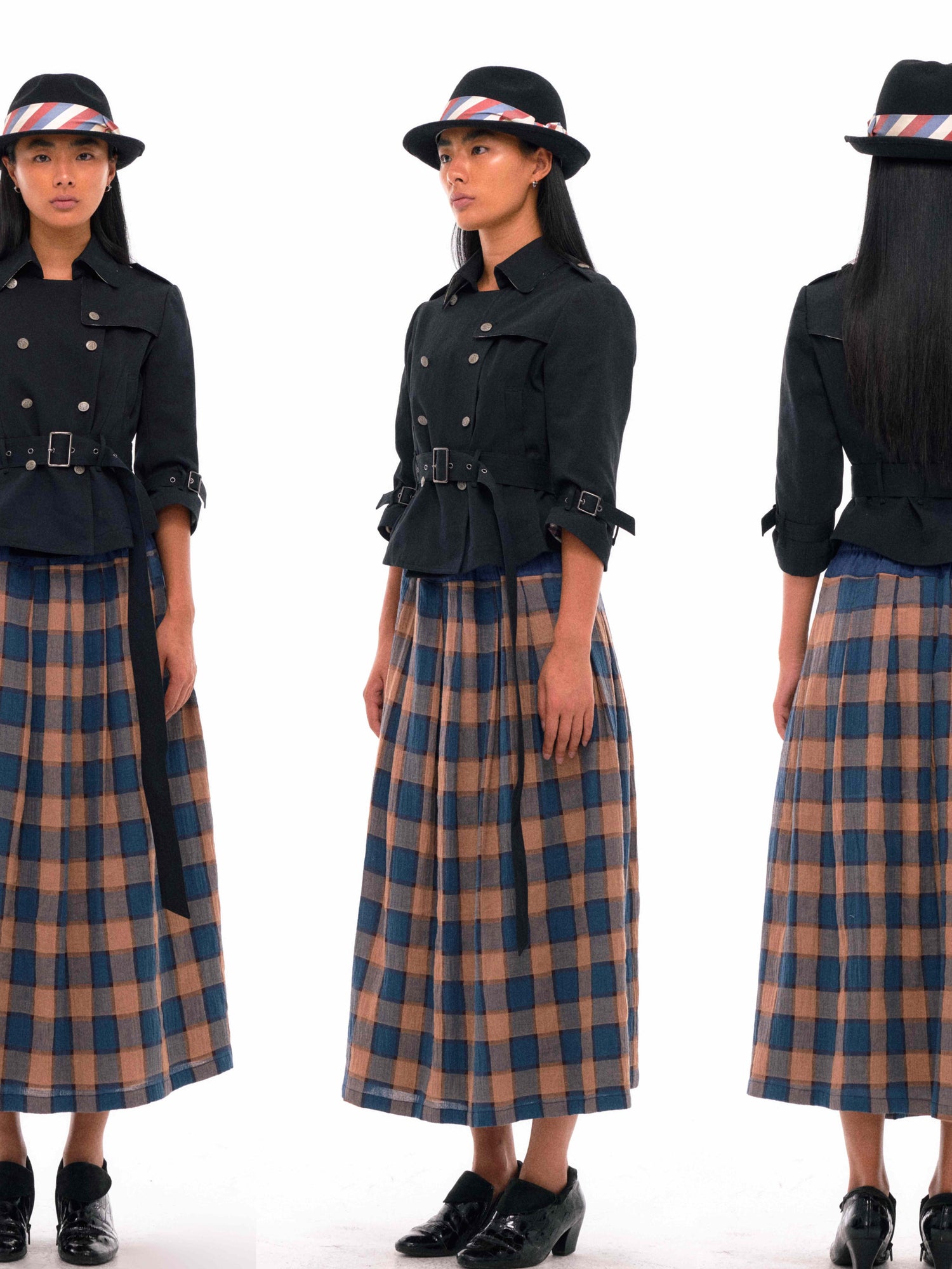 NyDkyel Double Breasted Trench Coat With Check Lining And Adjustable Belt