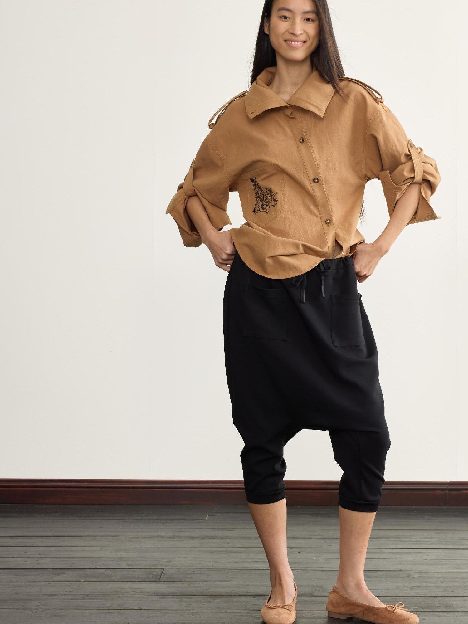 NyDkyel Drop Crotch Folded Yoga Pants In Nepali Style