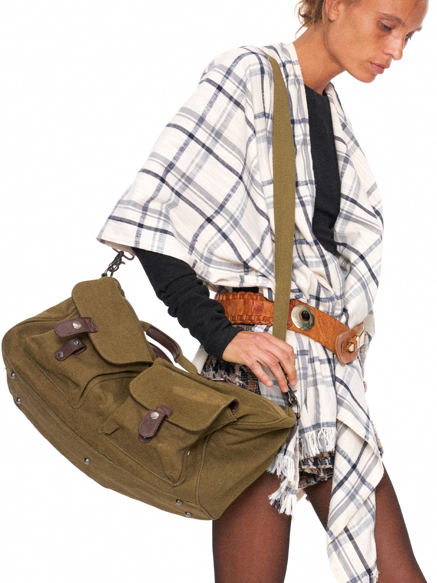 NyDkyel Durable Canvas Boxy Crossbody Detachable Strap Unisex Vintage Green Zipper Bag