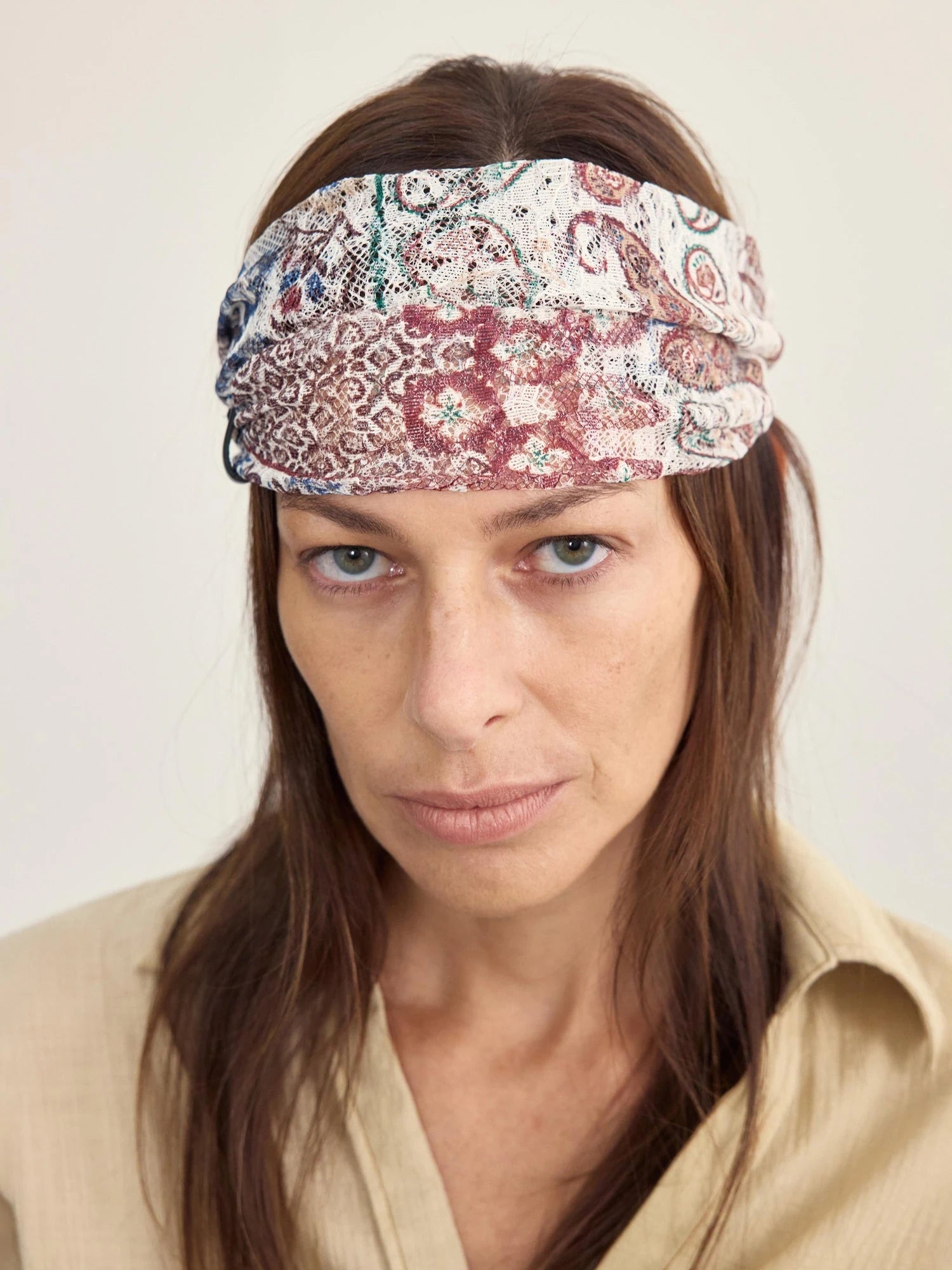 Gypsy Paisley Print Mesh Headband Berry Red
