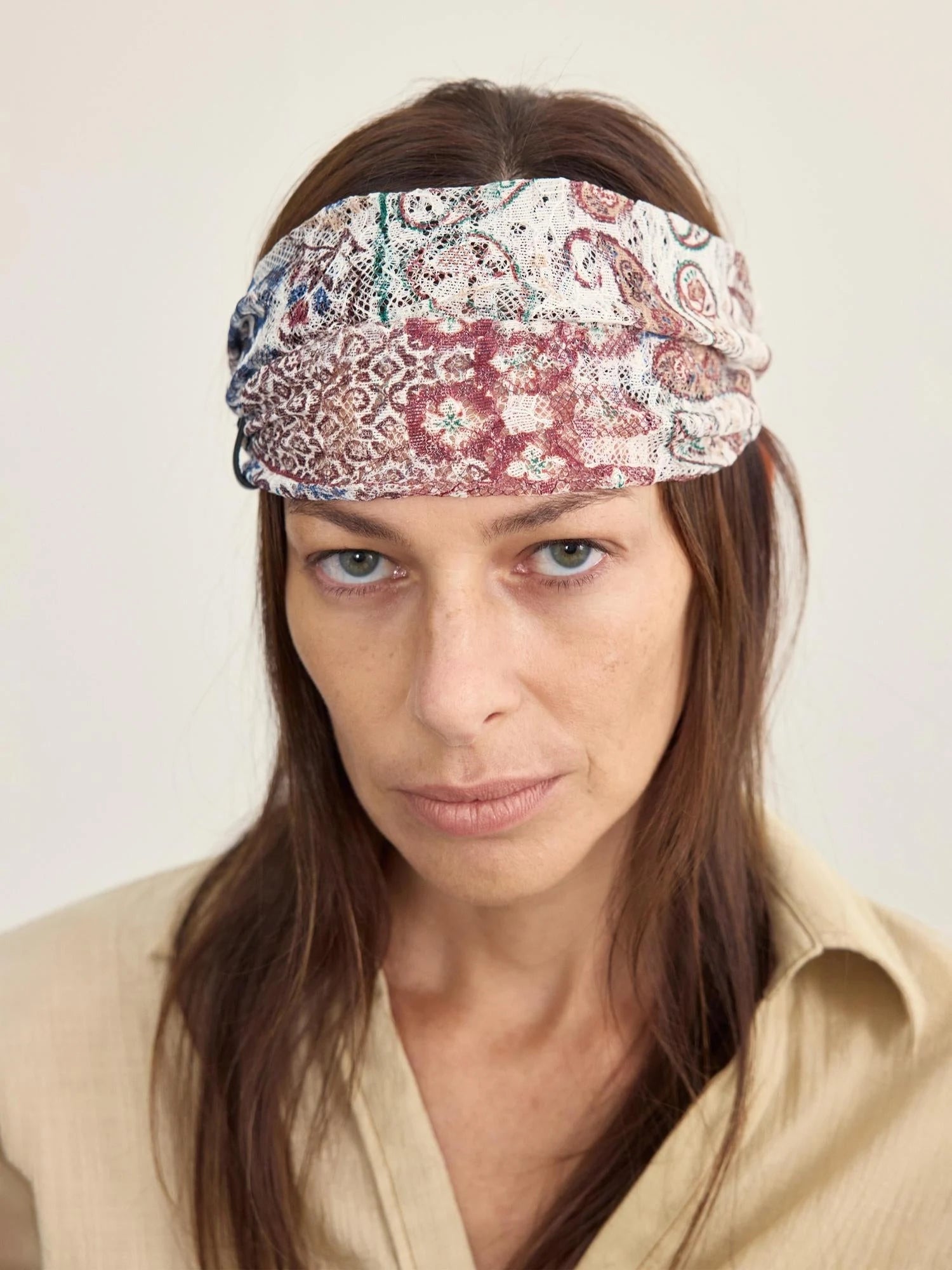 Gypsy Paisley Print Mesh Headband Berry Red
