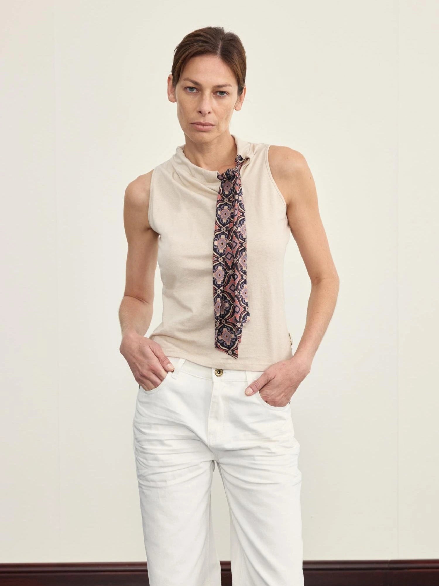 Gypsy Style Hemp Blend Linen Scarf Trim Vest Top