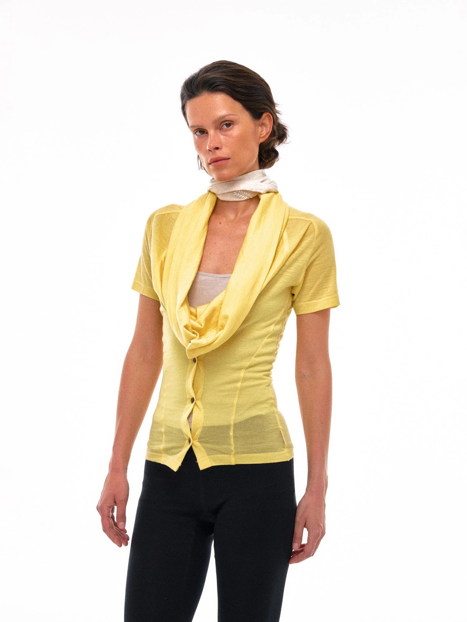 Linen Blend Embroidered Leaf Scarf With Natural Texture