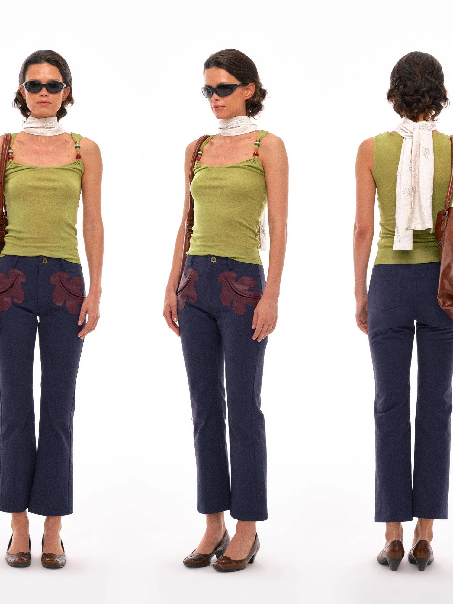 Linen Blend Embroidered Leaf Scarf With Natural Texture