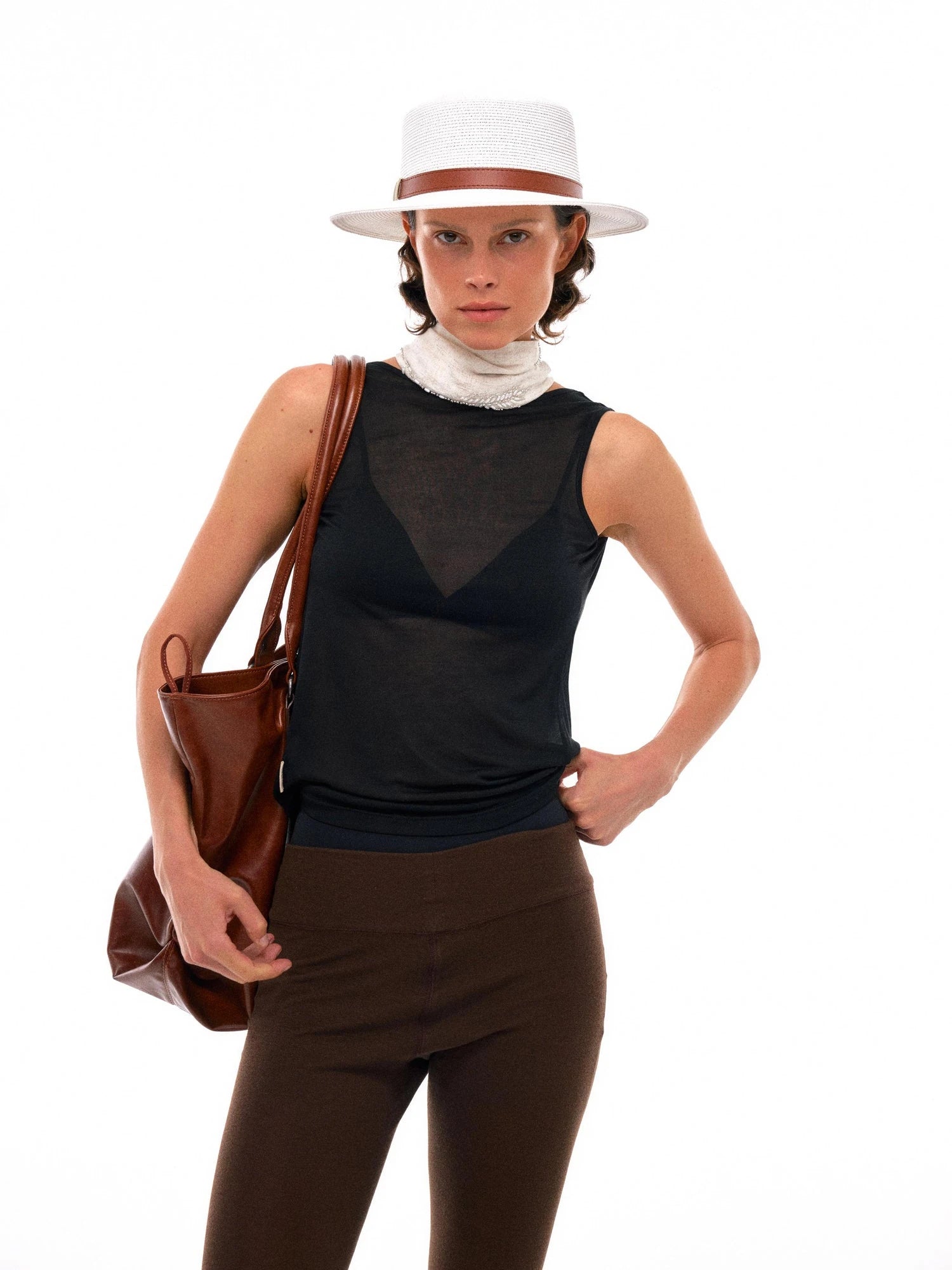 Linen Blend Embroidered Leaf Scarf With Natural Texture