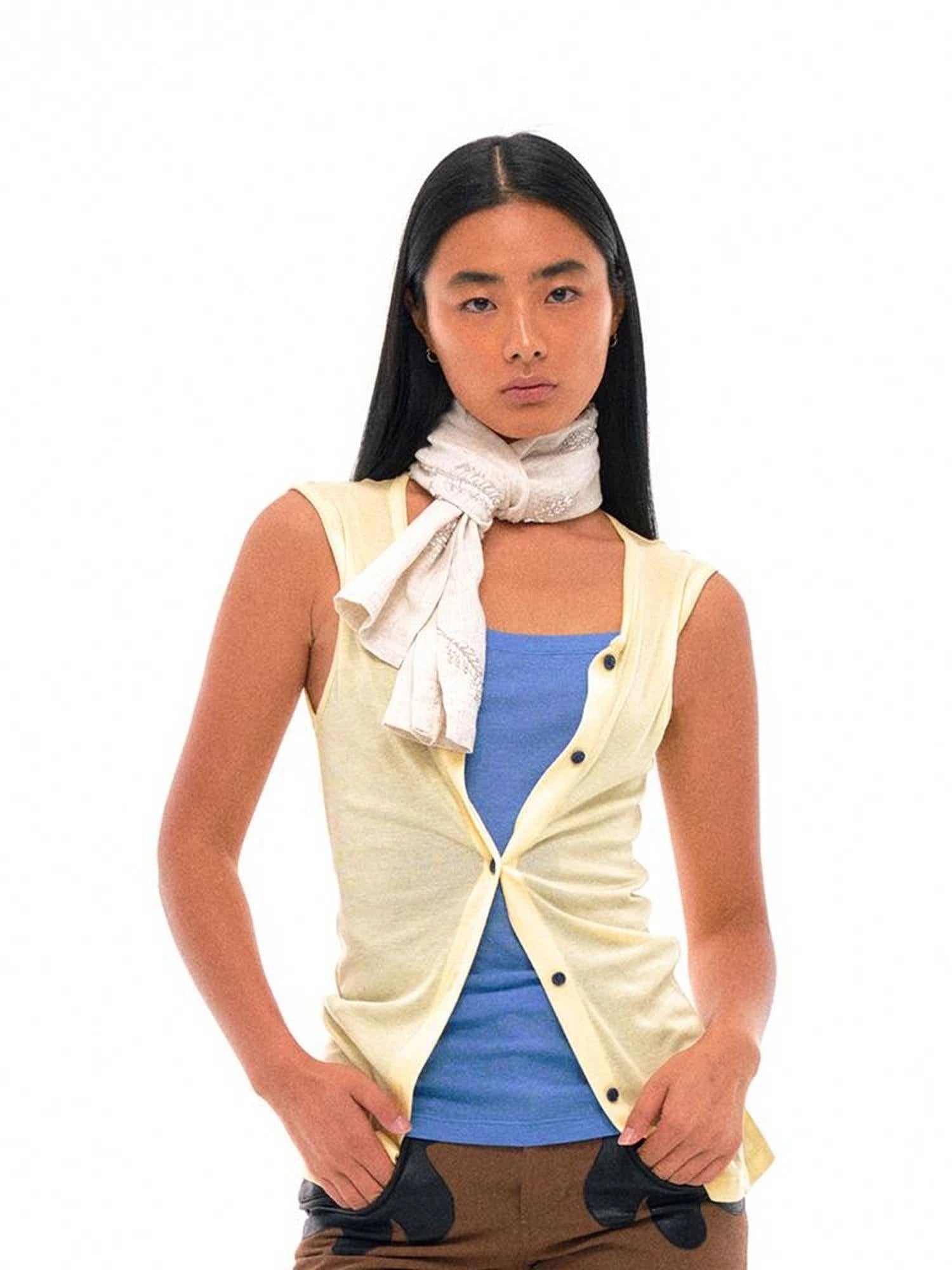 Linen Blend Embroidered Leaf Scarf With Natural Texture