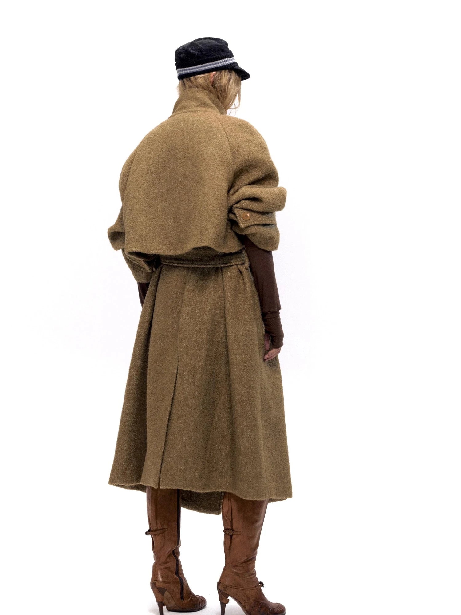 Long Wool Blend Trench Coat with Detachable Belt