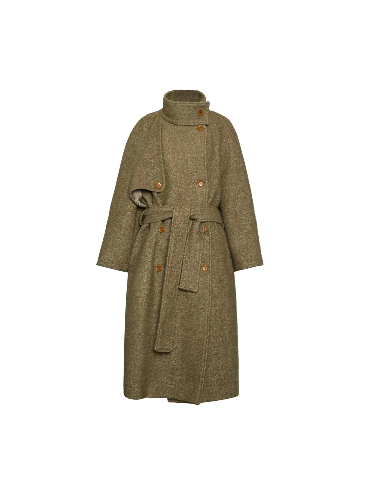 Long Wool Blend Trench Coat with Detachable Belt