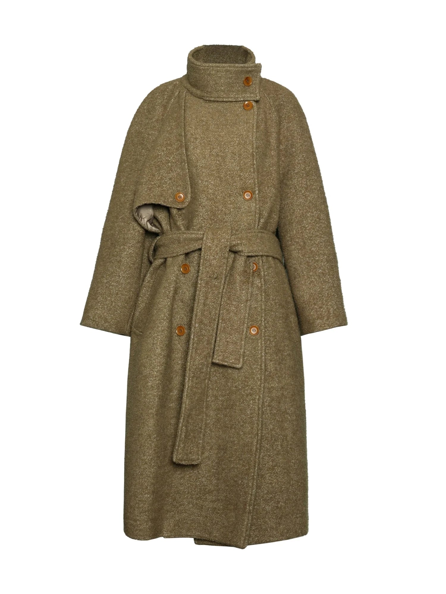 Long Wool Blend Trench Coat with Detachable Belt