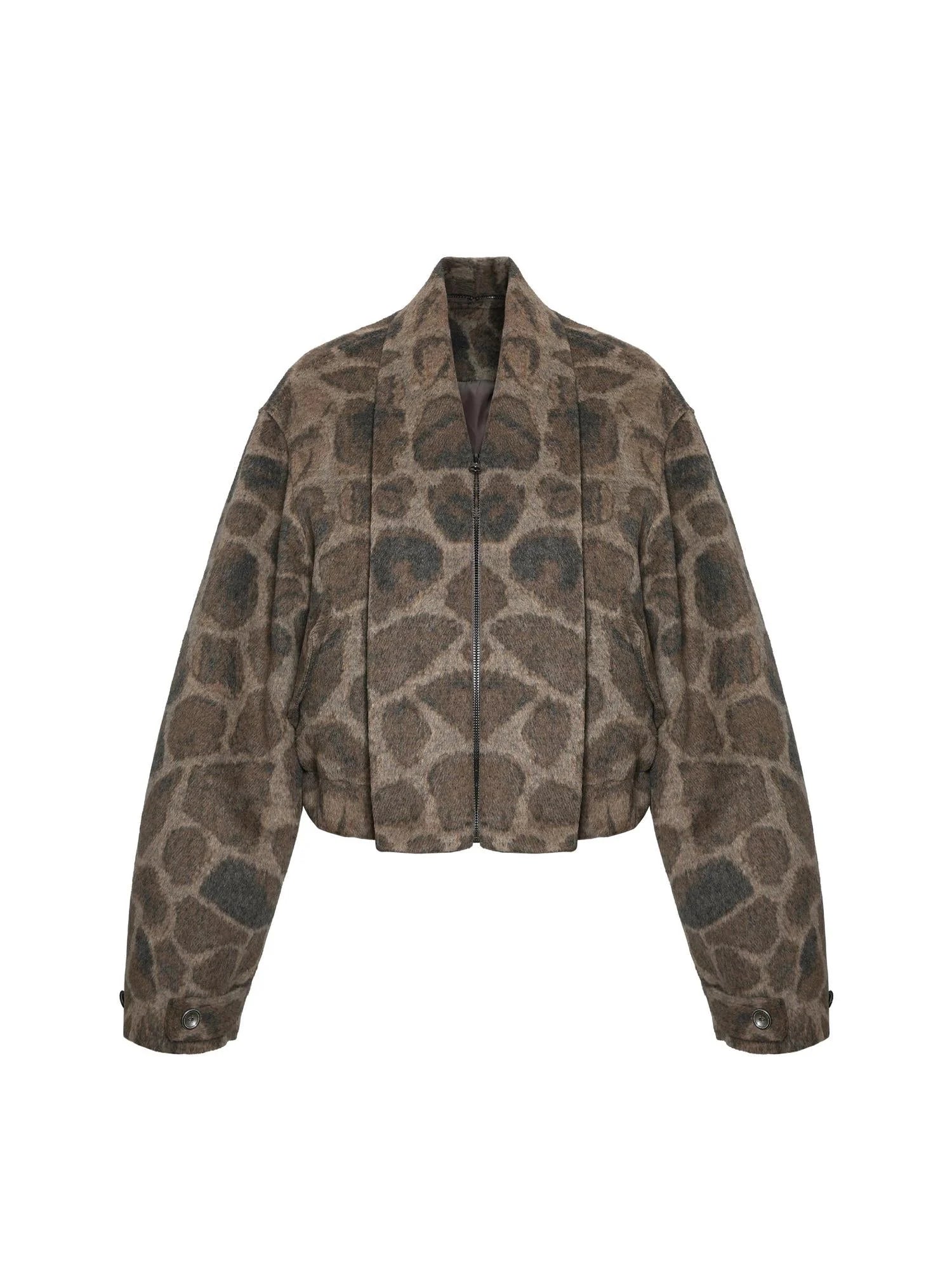 Retro Notched Collar Leopard Print Wool Blend Jacket