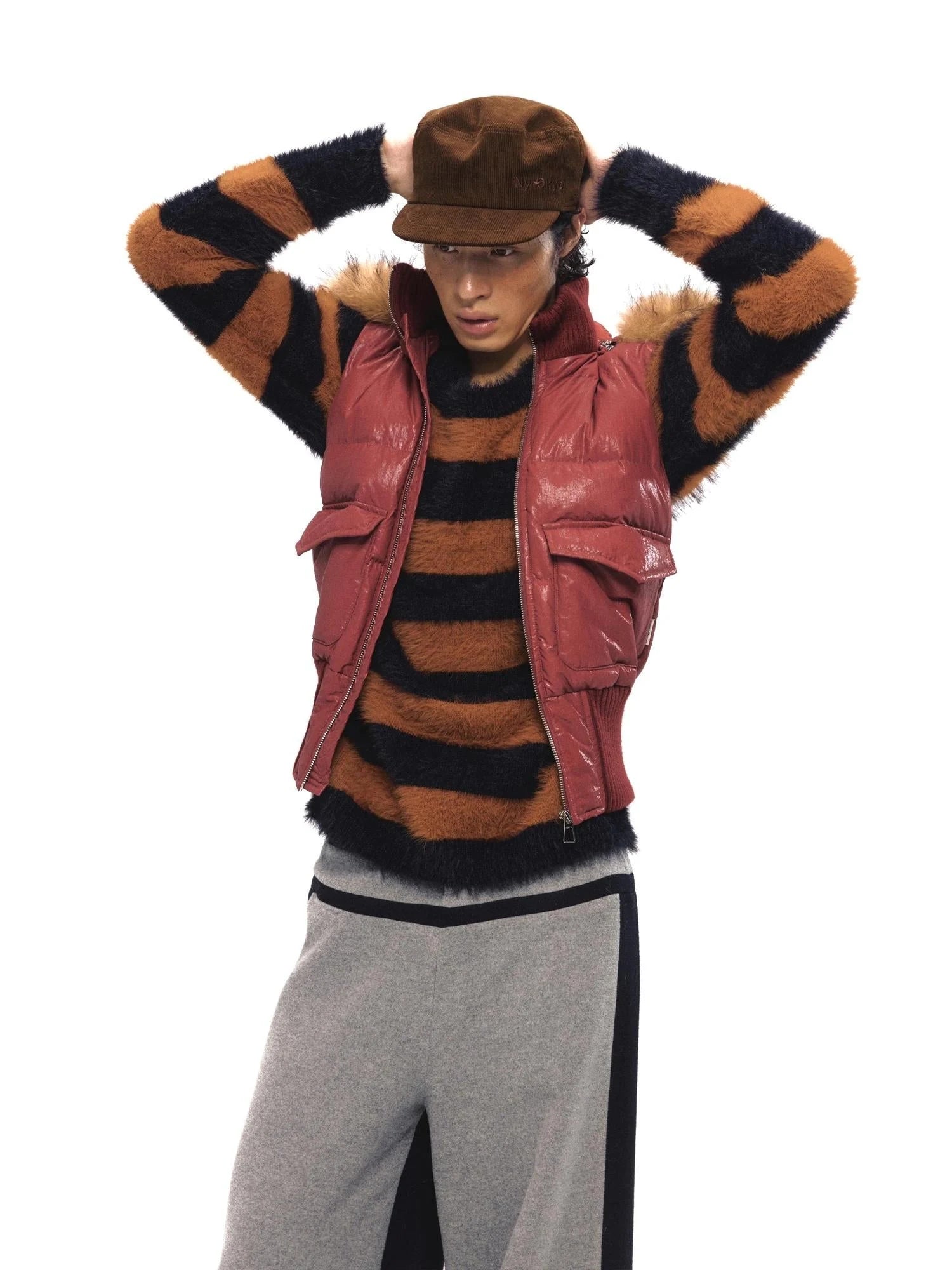 Retro Red Quilted Vest With Detachable Hood