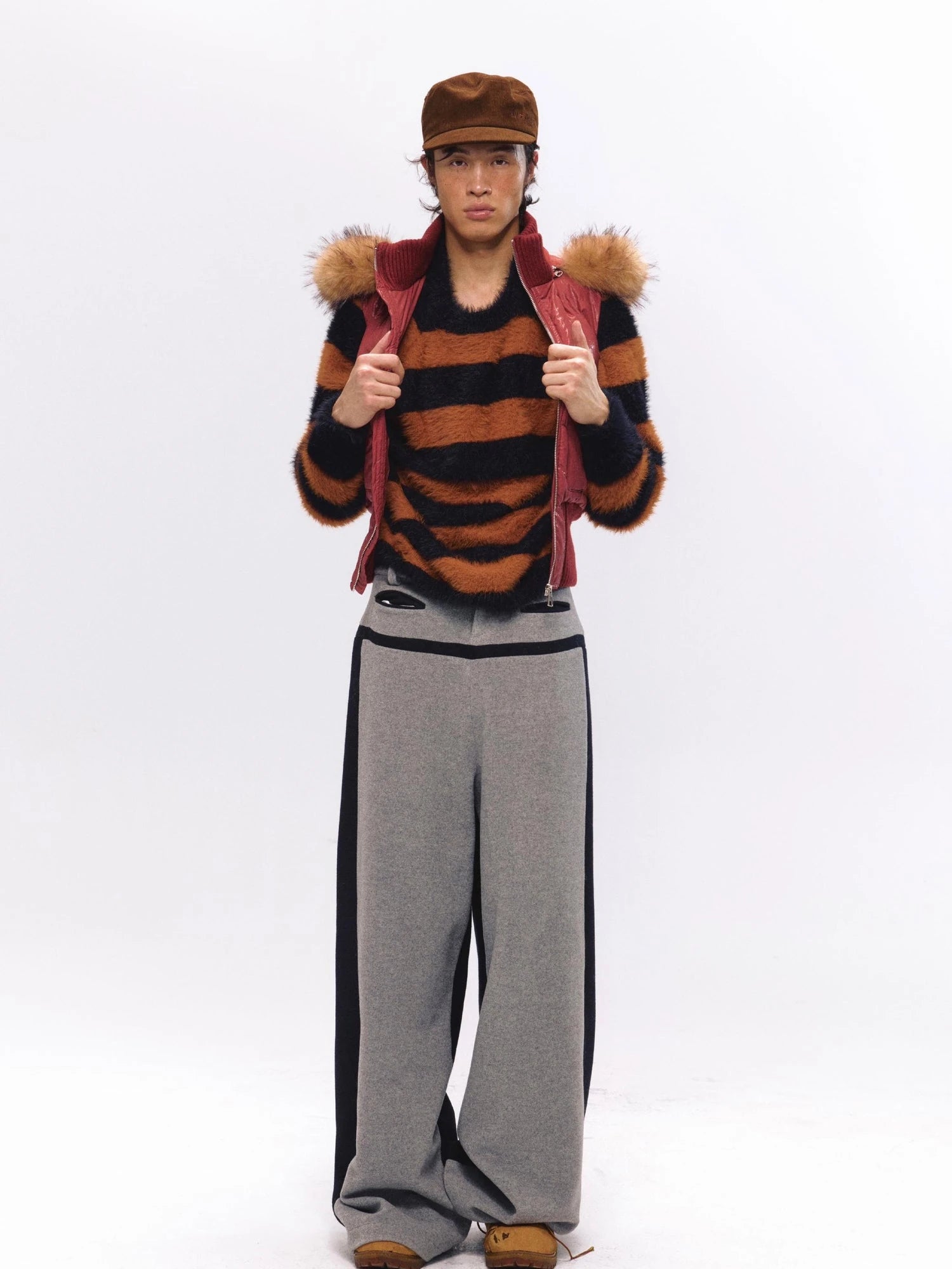 Retro Red Quilted Vest With Detachable Hood