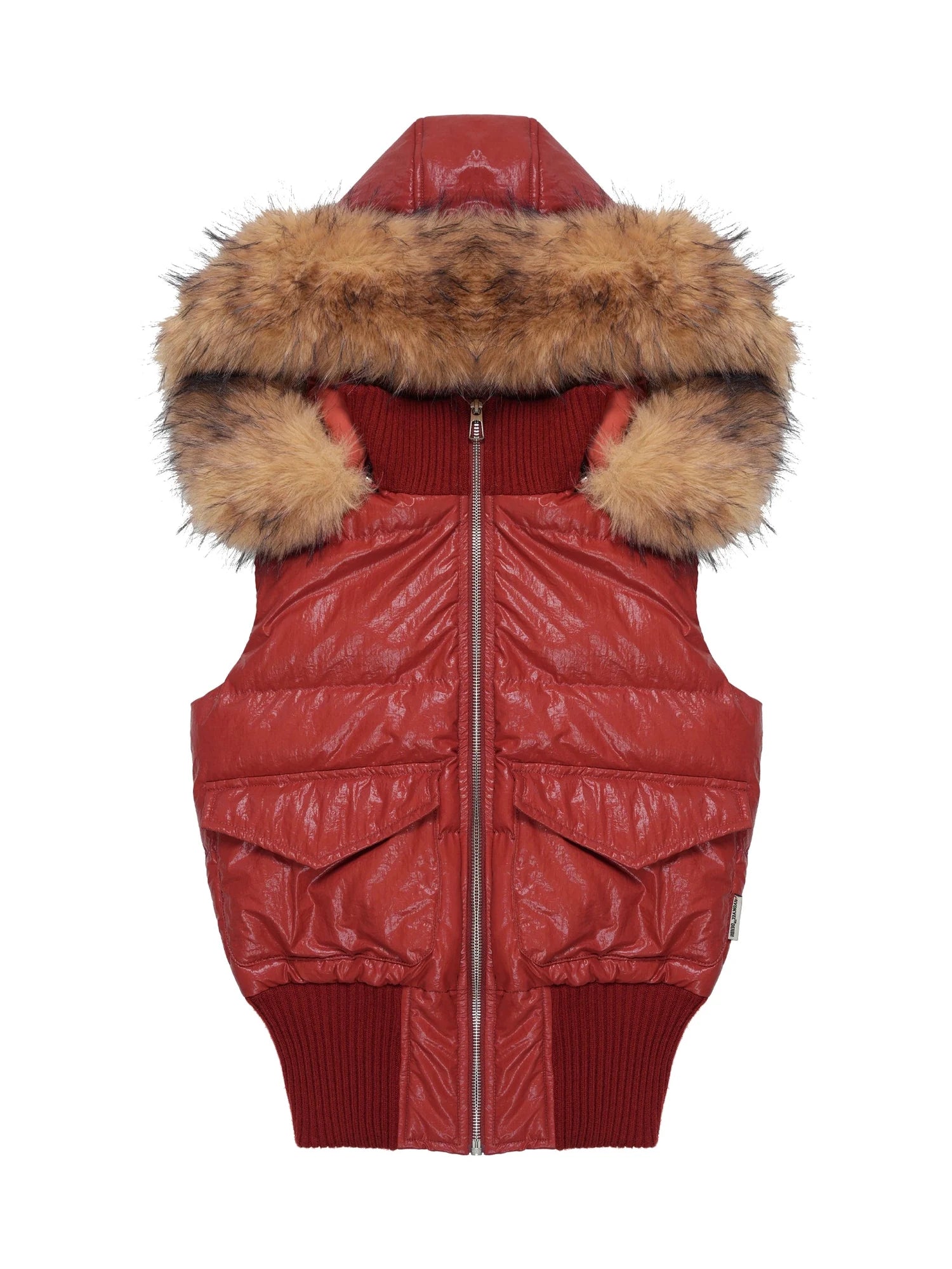 Retro Red Quilted Vest With Detachable Hood