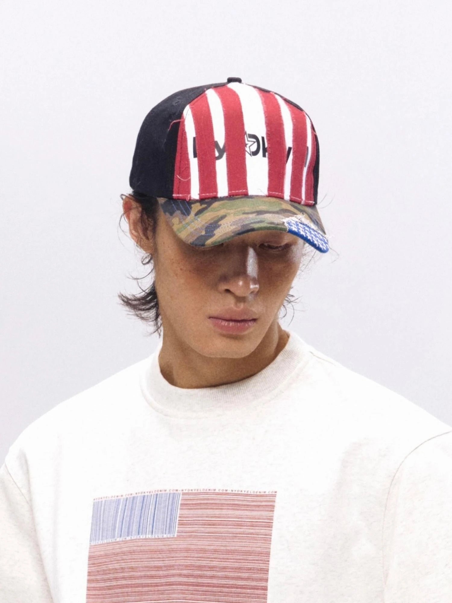 Retro Red Stripe Camo Patch Baseball Cap