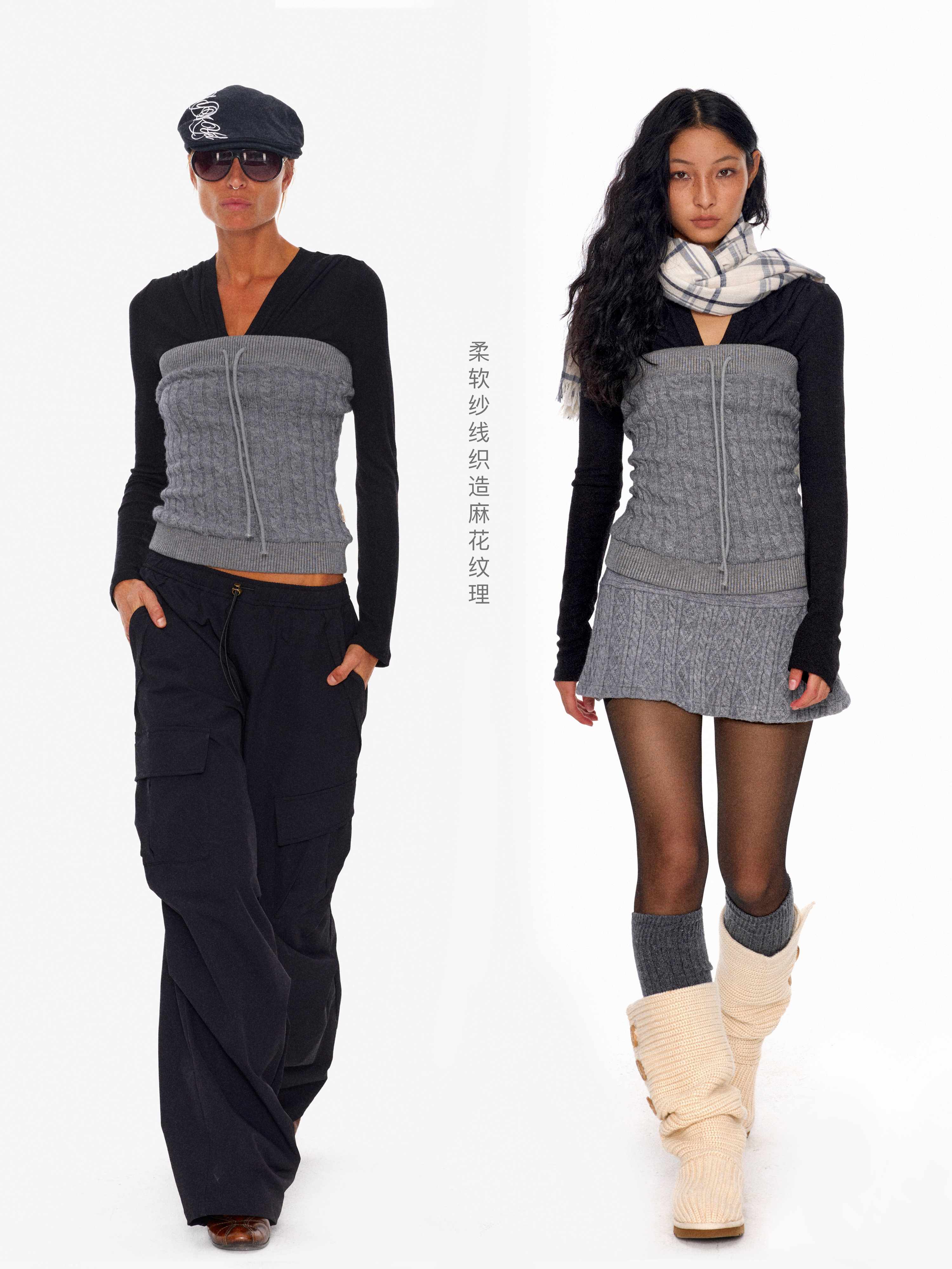 NyDkyel_Soft_Knit_British_Slim_Drawstring_Women_Dating_Sleeveless_Warm_Gray_T-Shirt_MISSTT