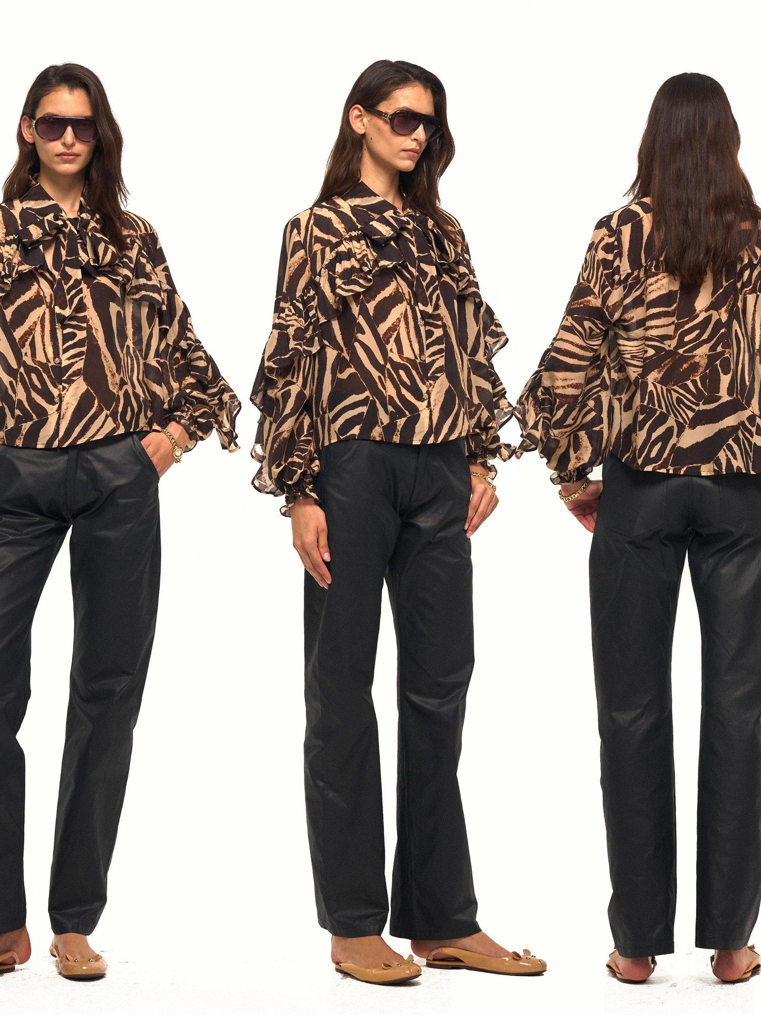 NyDkyel Textured Faux Leather Slanted Pockets Straight Women&