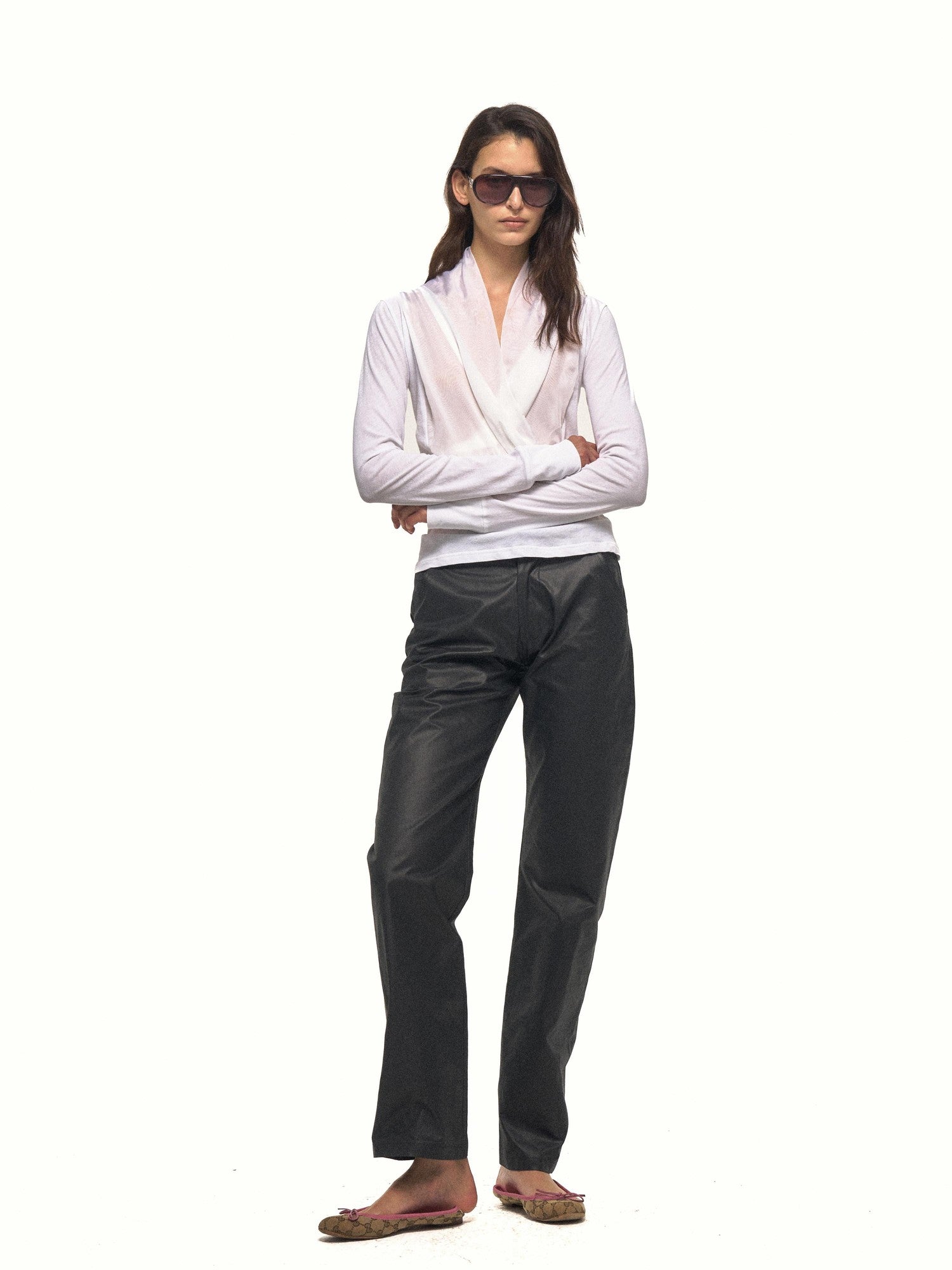 NyDkyel Textured Faux Leather Slanted Pockets Straight Women&