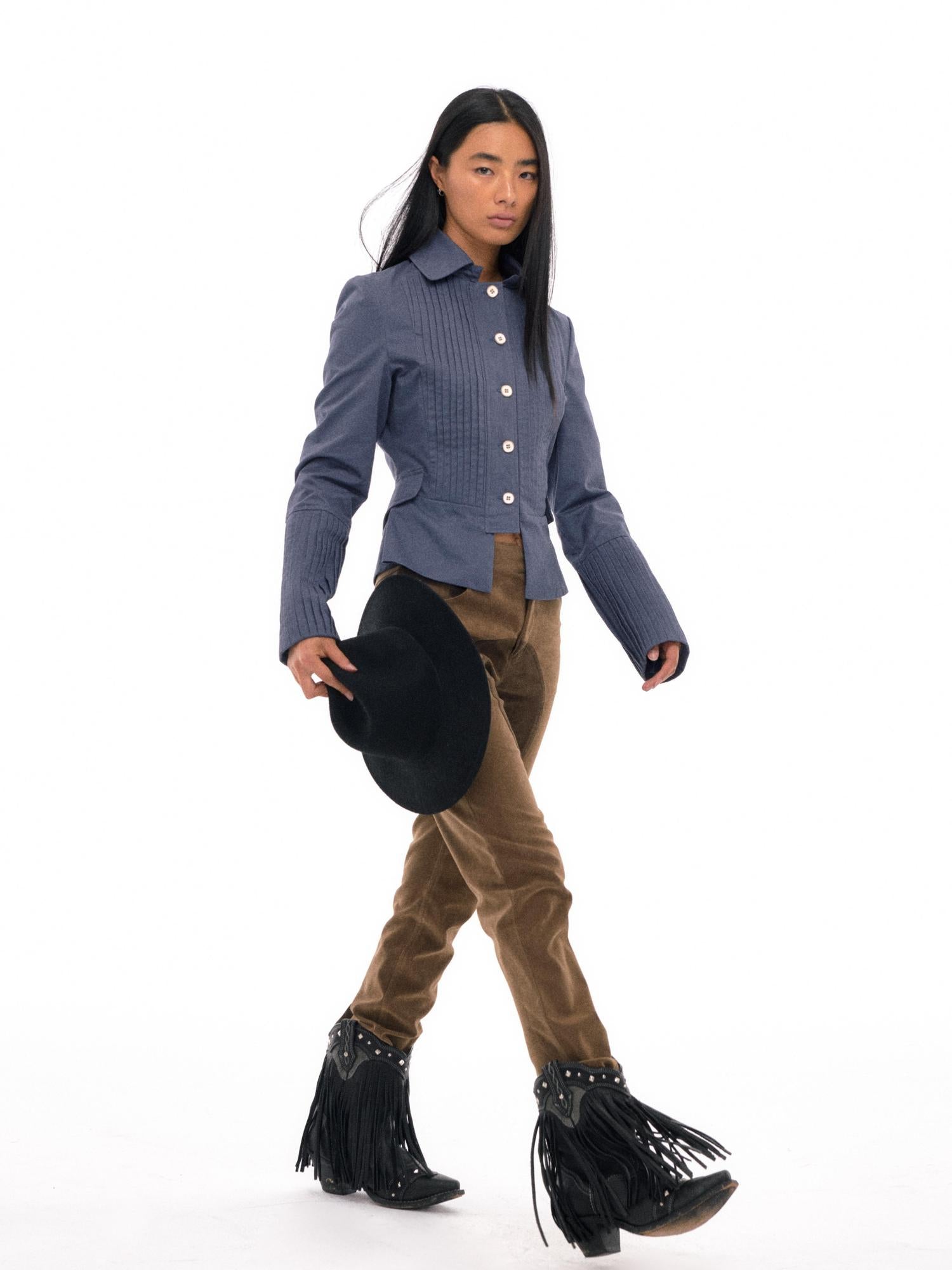 NyDkyel Vintage British Equestrian Short Jacket With Pleated Detail