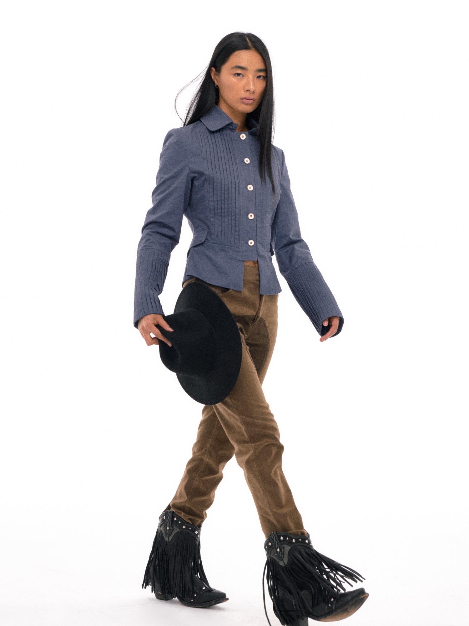 NyDkyel Vintage British Equestrian Short Jacket With Pleated Detail