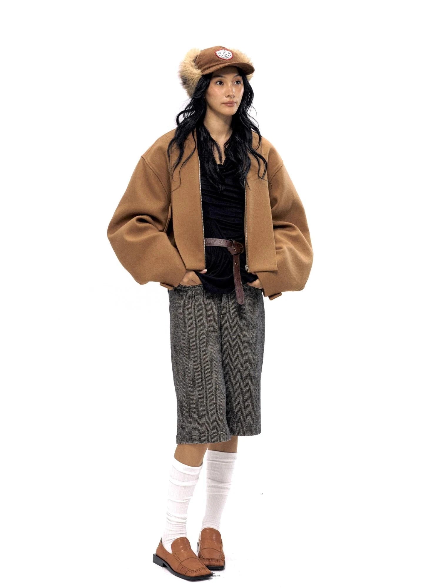 Vintage Brown Wool Blend Felted Notch Lapel Jacket