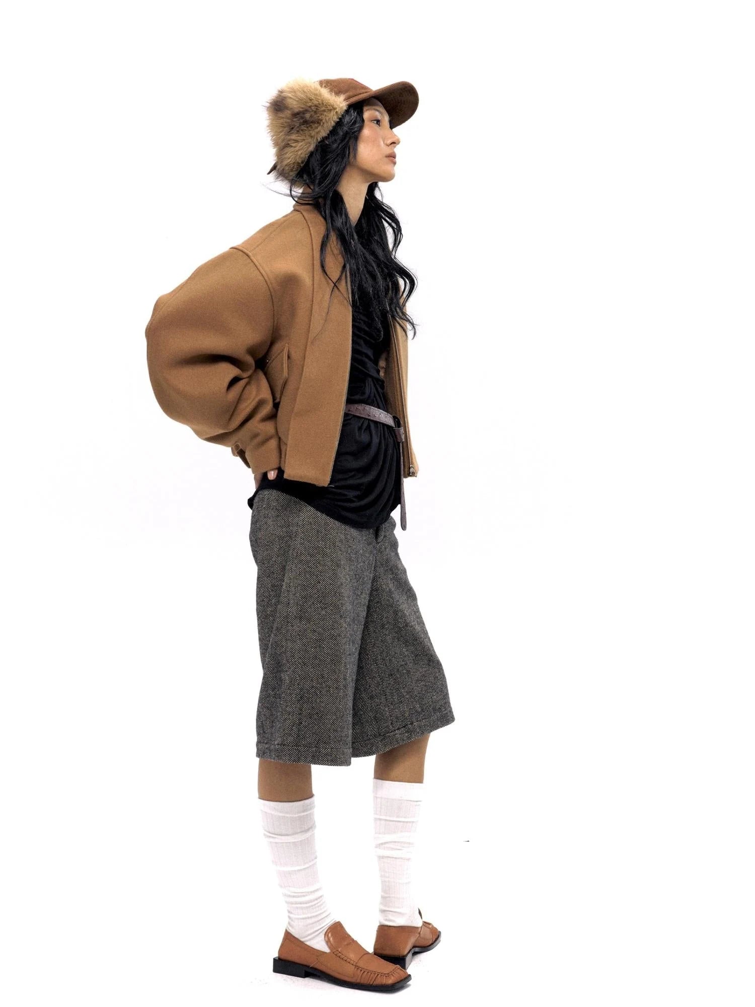 Vintage Brown Wool Blend Felted Notch Lapel Jacket