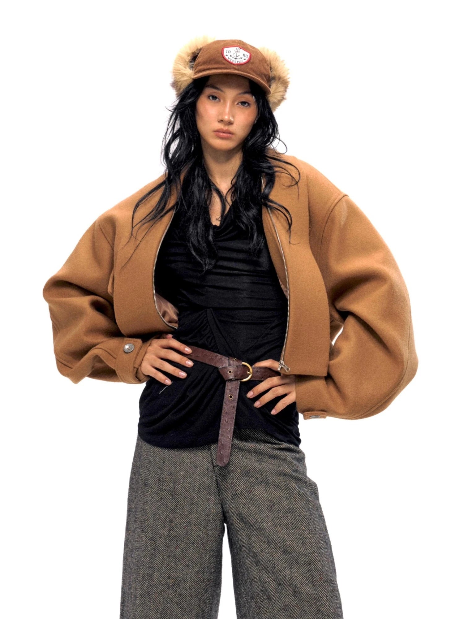 Vintage Brown Wool Blend Felted Notch Lapel Jacket