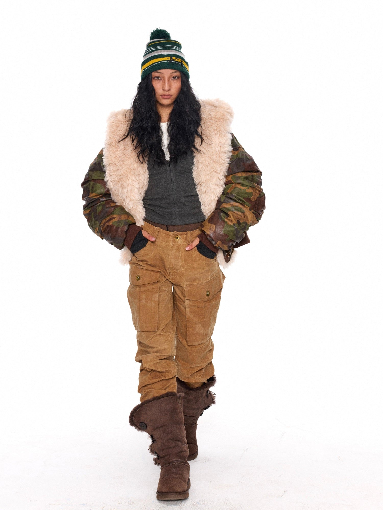 NyDkyel Waterproof Camouflage Low Waist Tapered Pocketed Unisex Cotton Pants