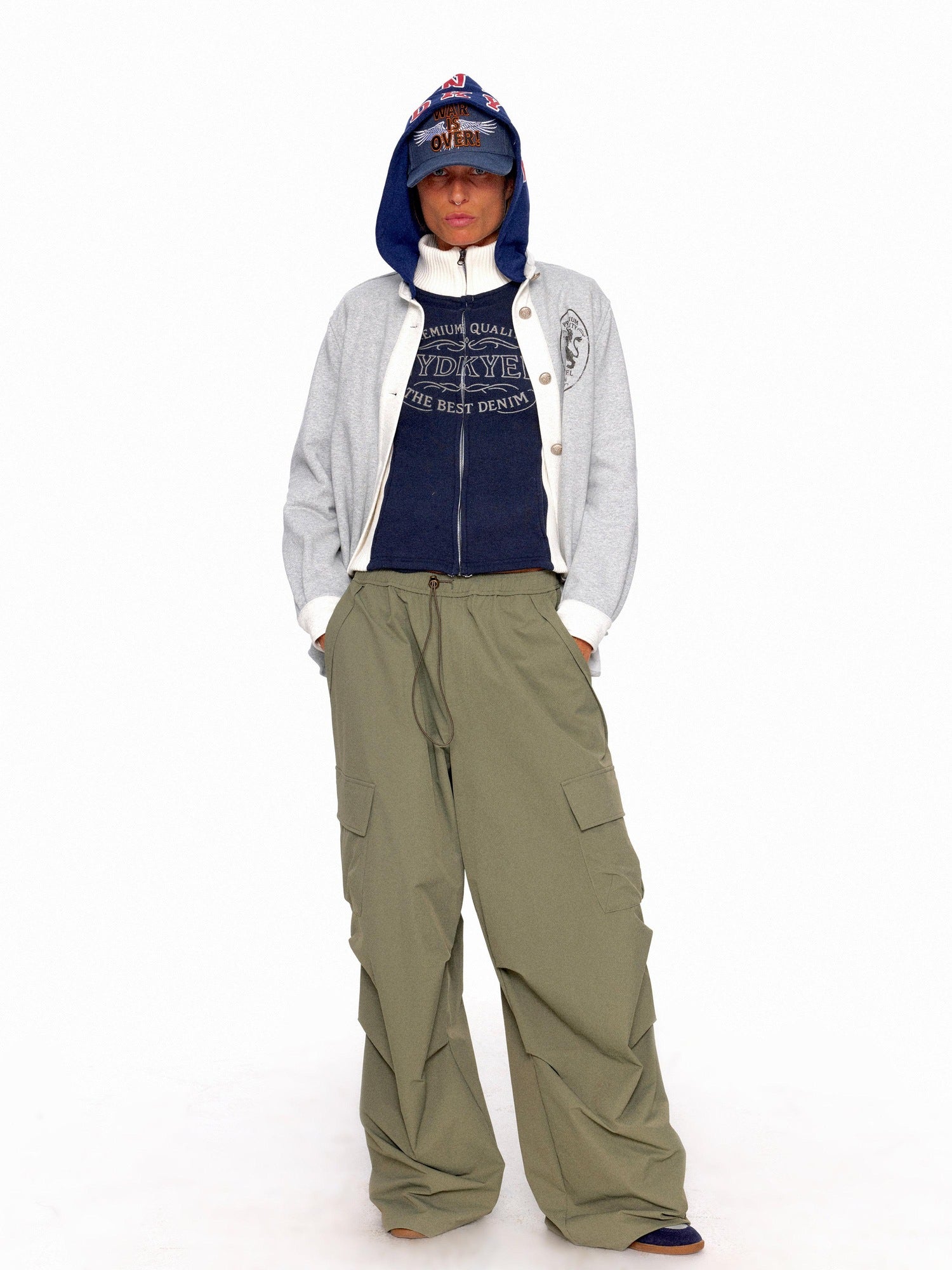 NyDkyel Waterproof Stretch Pleated Loose Straight Hiking Elastic Waist Forest Green Pants